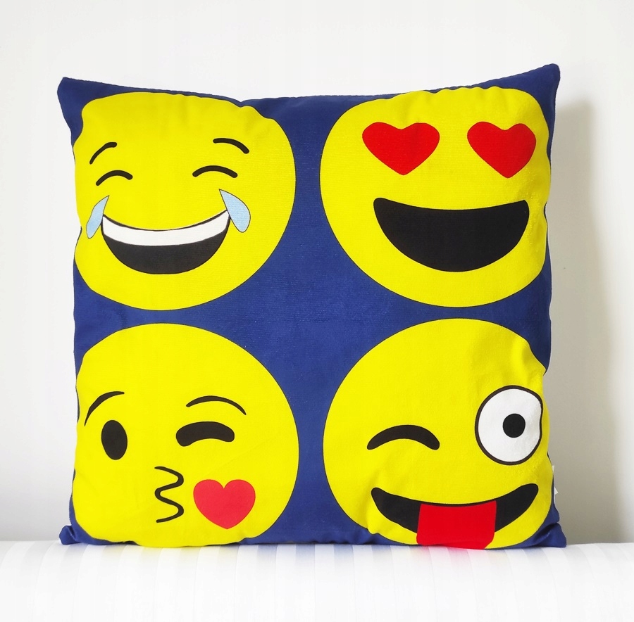

Poduszka Welur Granatowa 45x45 Emotki Emoji Buźka
