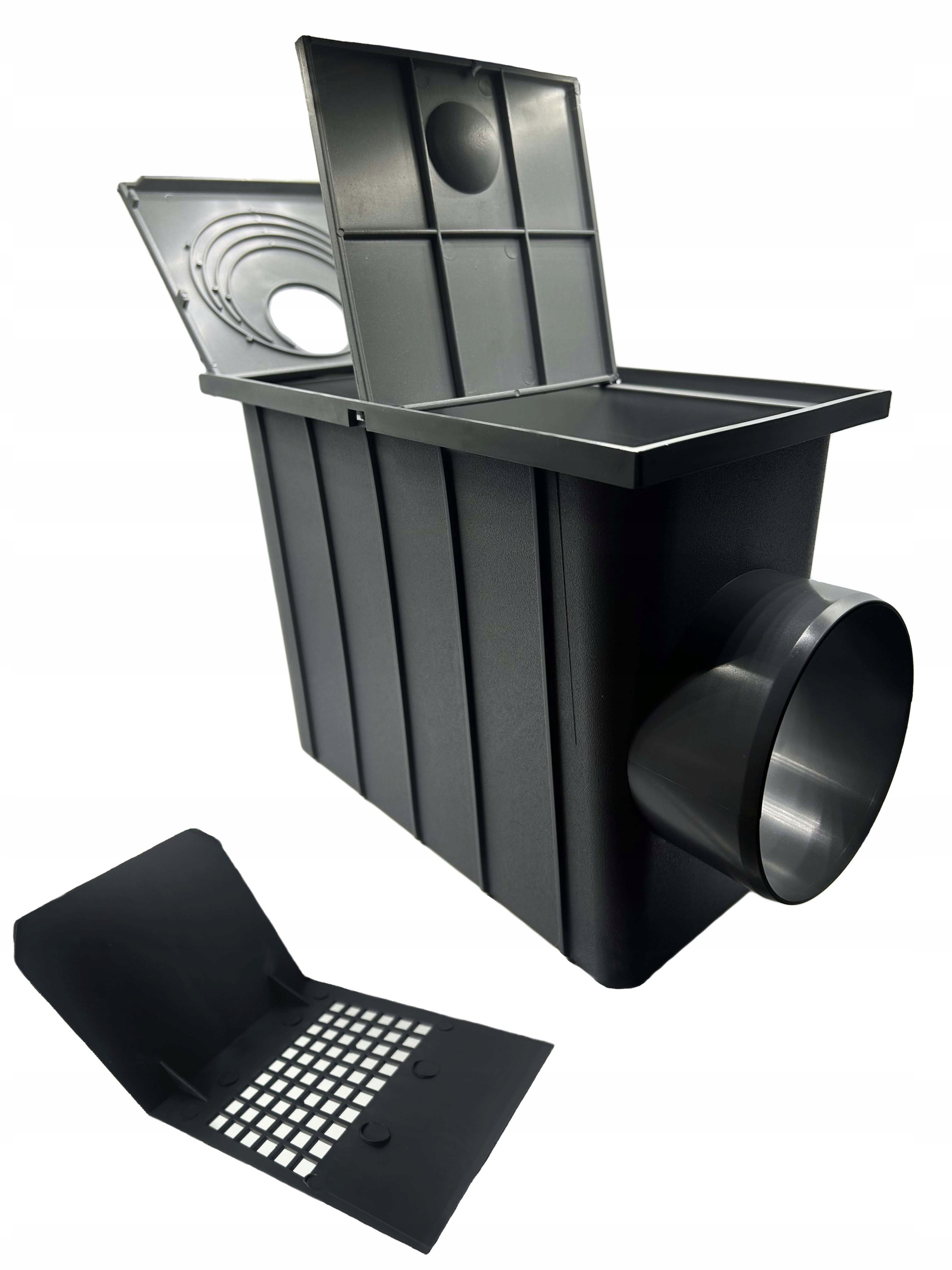 Osadnik rynny Czyszczak rynnowy Rewizja Studzienka Odpływ boczny 110 czarny-Zdjęcie-0