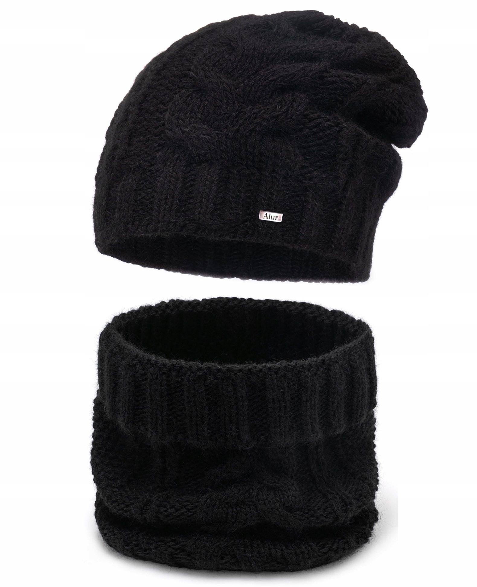 Módní Polský dámská sada Čepice Nákrčník Teplá zimní černá Dárek