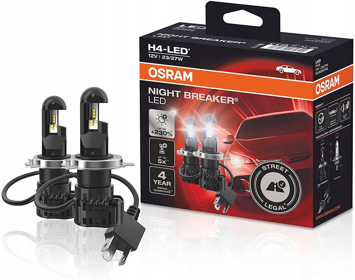 Żarówka LED (Zestaw 2szt.) H4 12V 27/23W P43T LEDriving Night Breaker