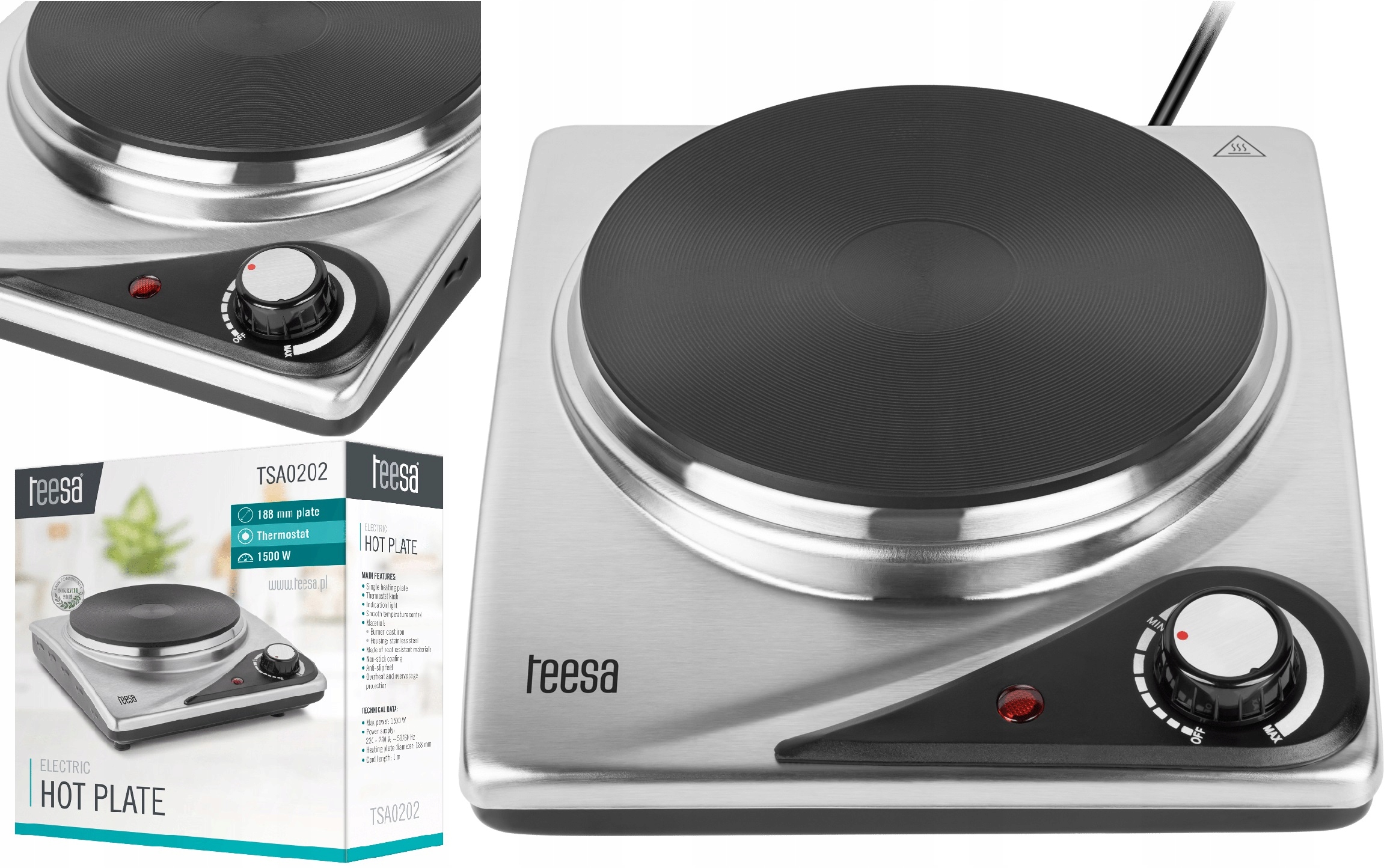 KUCHENKA ELEKTRYCZNA PRZENOŚNA JEDEN PALNIK 1500W