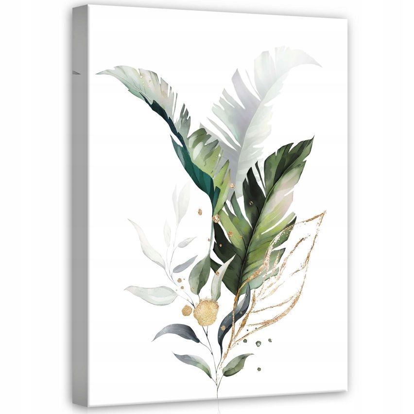 Obraz 50x70 Tropické listy Akvarel Zlaté akcenty Botanický minimalismus