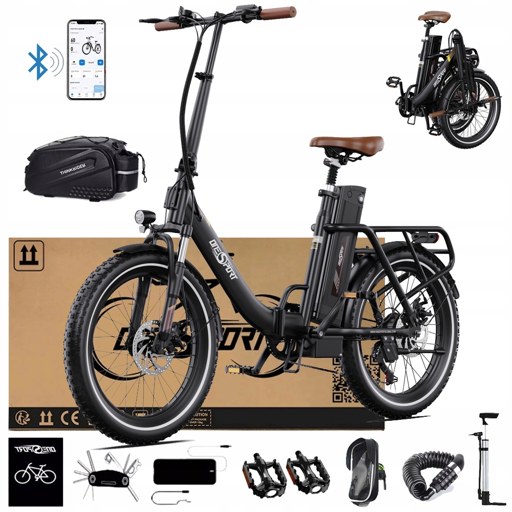 Rower Elektryczny Składany Onesport OT16-2 120KM 48V 17AH 250W Ebike 20"APP