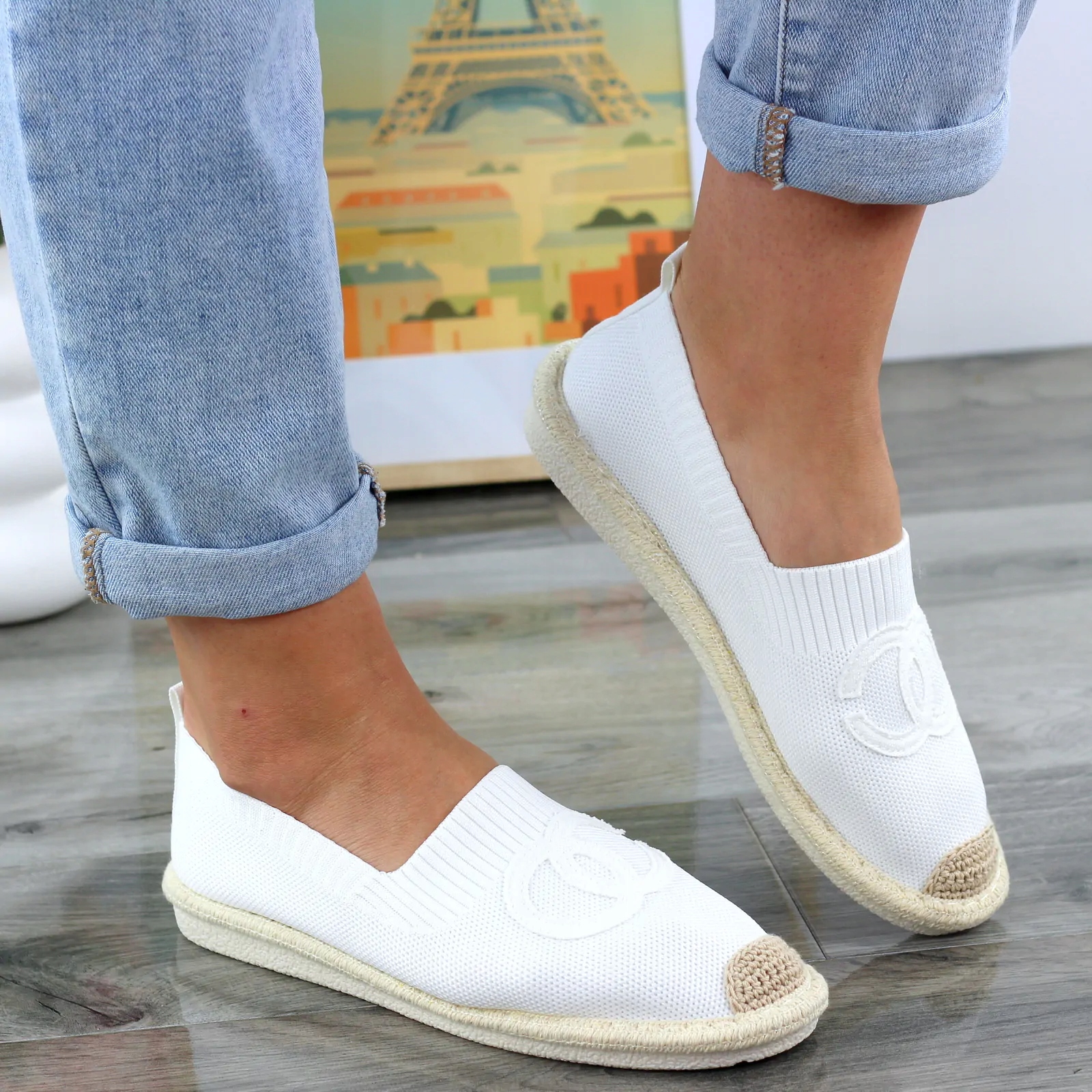 MODNE BIAŁE TENISÓWKI MATERIAŁOWE ESPADRYLE DAMSKIE Z LOGOWANIEM CHANTI 39 Rozmiar 39