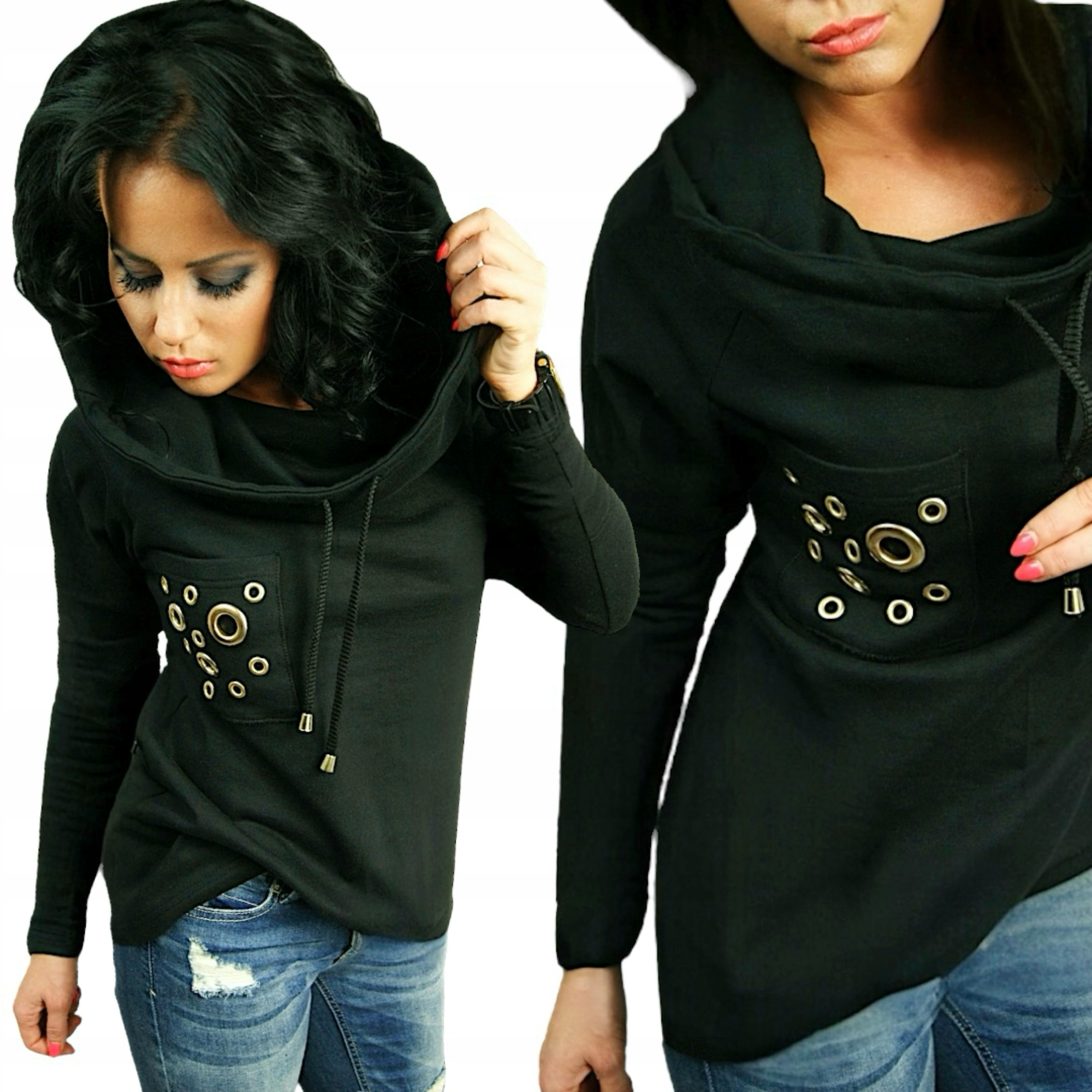 Dámská bavlněná Mikina , delší elegantní volná, nákrčník , velikost L 40