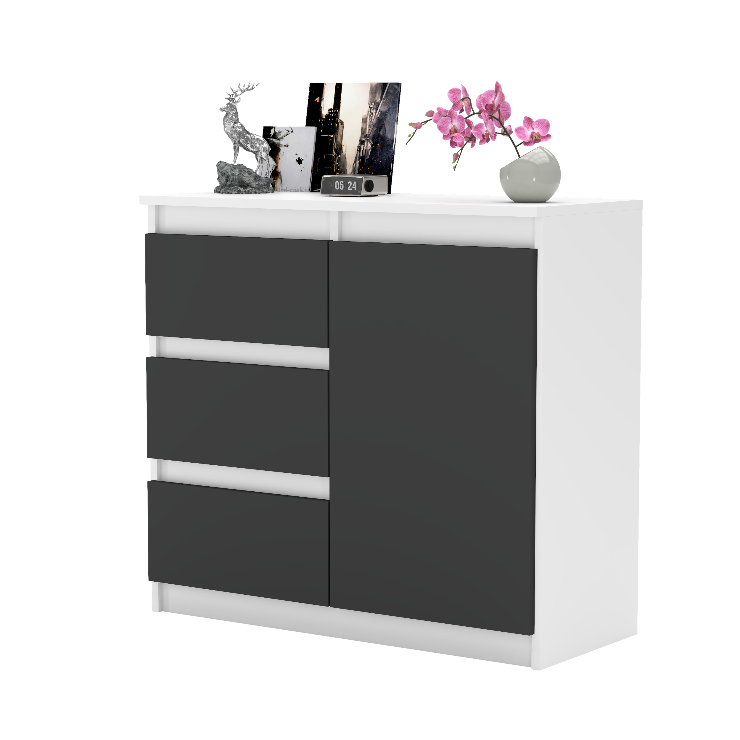 Komoda AGA 80CM BIAŁA Nowoczesna Pojemna Szafka 3 Szuflady MIX KOLORÓW Głębokość mebla 35 cm