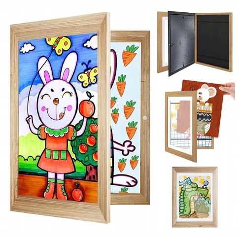 RAMKA ARTYSTYCZNA OTWIERANA NA OBRAZKI RYSUNKI ZDJĘCIA DLA DZIECI DREWNIANA Marka bez marki