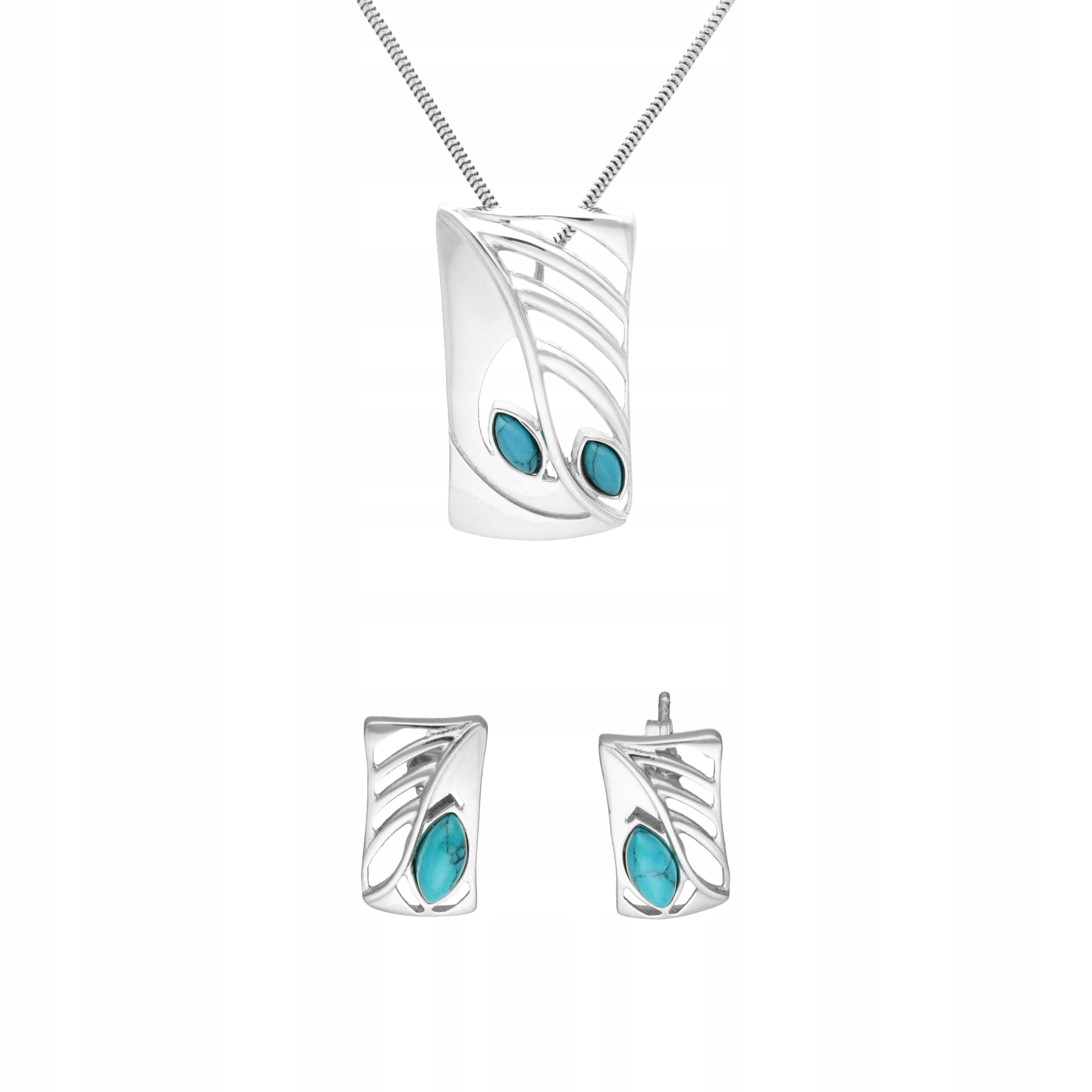 Komplet s tyrkysovými obdélníky stříbro