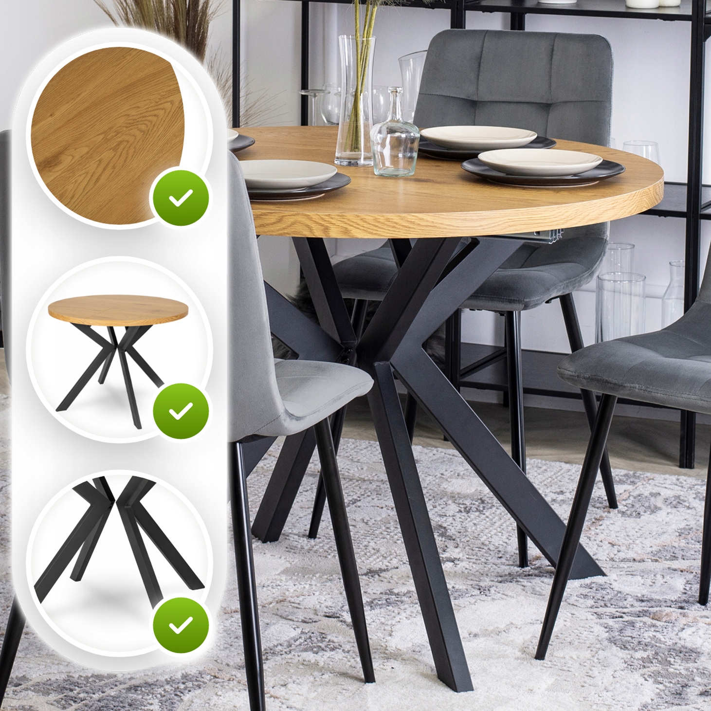 Stół Okrągły Rozkładany Do Salonu Jadalni Drewniany Dąb Złoty LUKAS 100/250 Materiał blatu płyta MDF