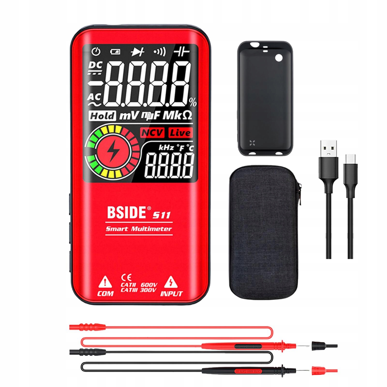 multimetr cyfrowy napięcie Czerwony Marka Fenteer