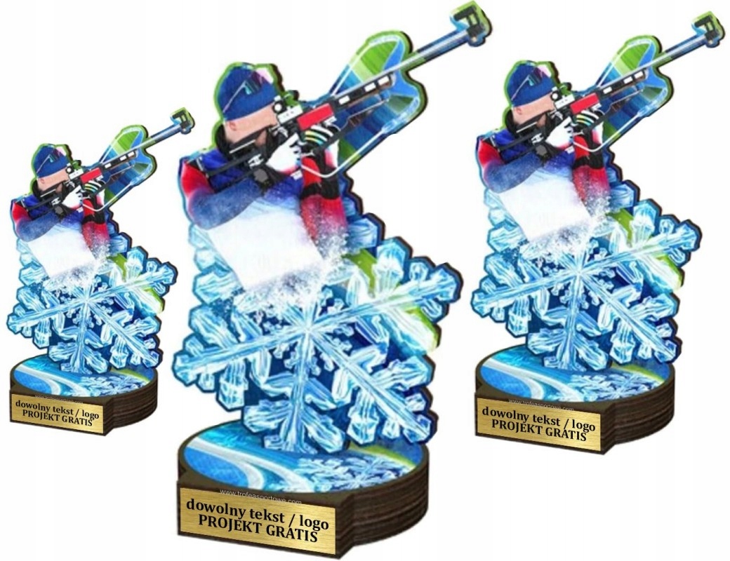 3ks Komplet sošek ze Dřeva s barevným potiskem 22-19-16 cm Biatlon Gravírky