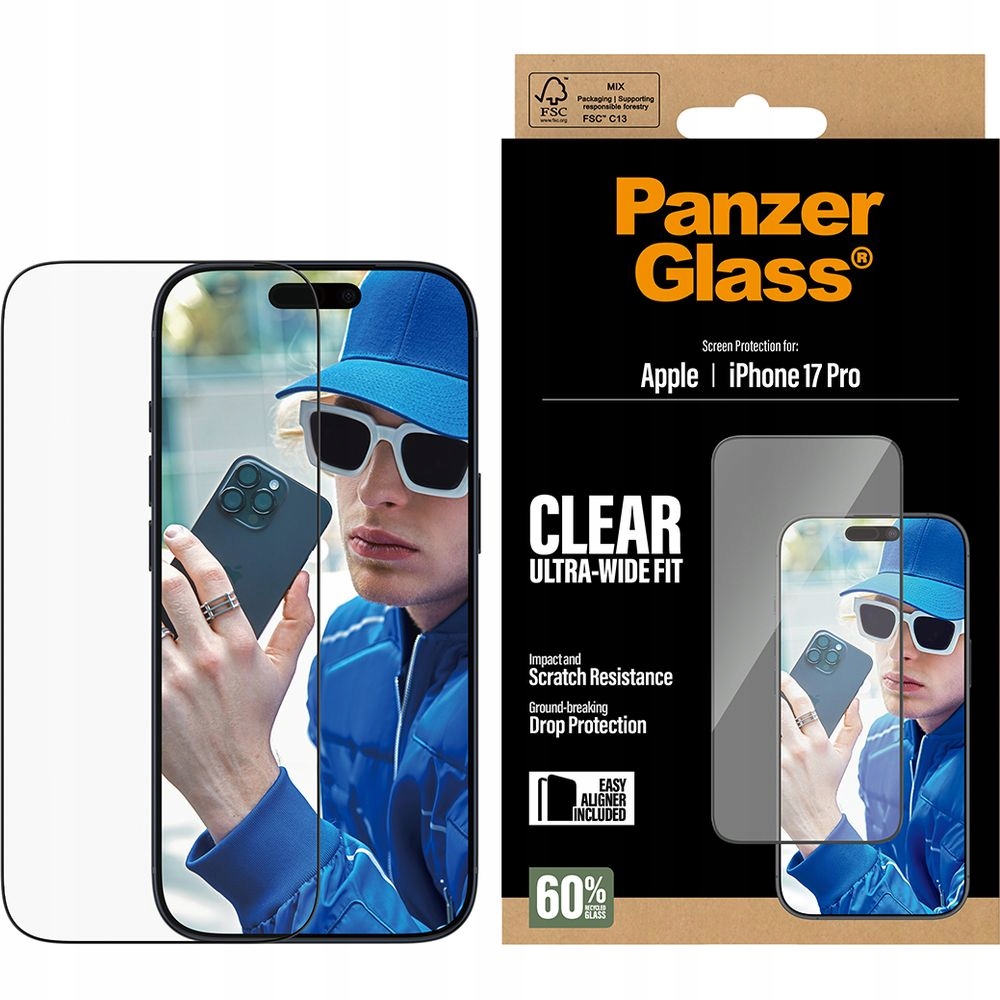 Tvrzené sklo pro iPhone 17 Pro, PanzerGlass, silné, na displej aplikátor