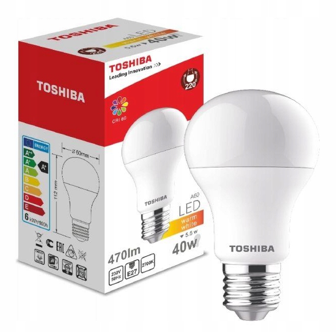 

Toshiba żarówka Led 5,5 (40W) 470lm 2700K Nd E27
