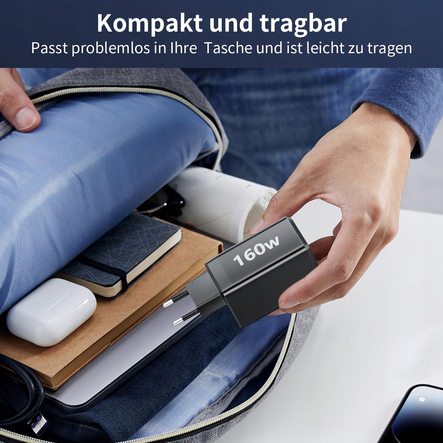 HSSNS 160W USB C Ladowarka 3-Port GaN Szybkie Ladowanie MacBook iPad iPhone — miniatura 7