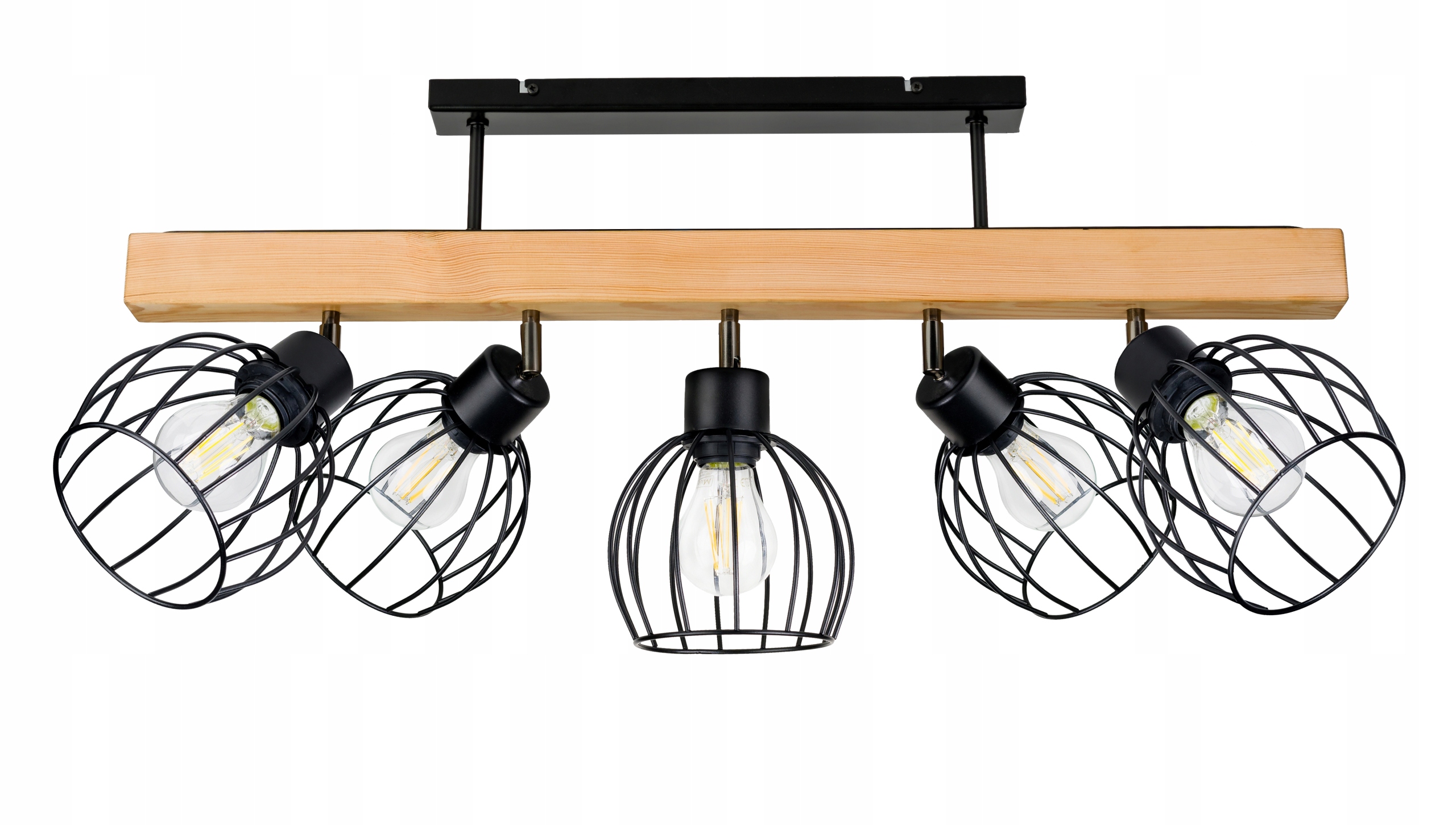 Dřevěná stropní lampa Lustr Stropní Svítidlo Loft Černá na 5x Klosz E27