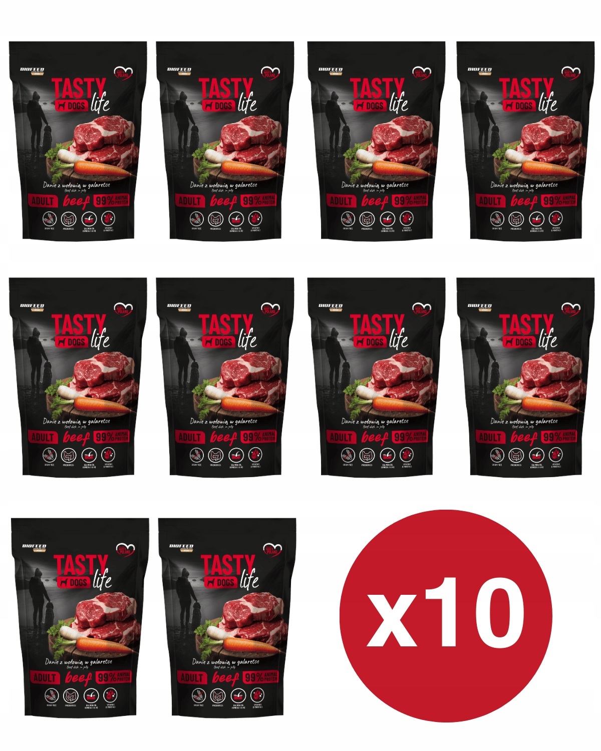 Levně Set Vlhké krmivo Tasty Dogs Life Hovězí Maso 90% sáček 10x 500 g