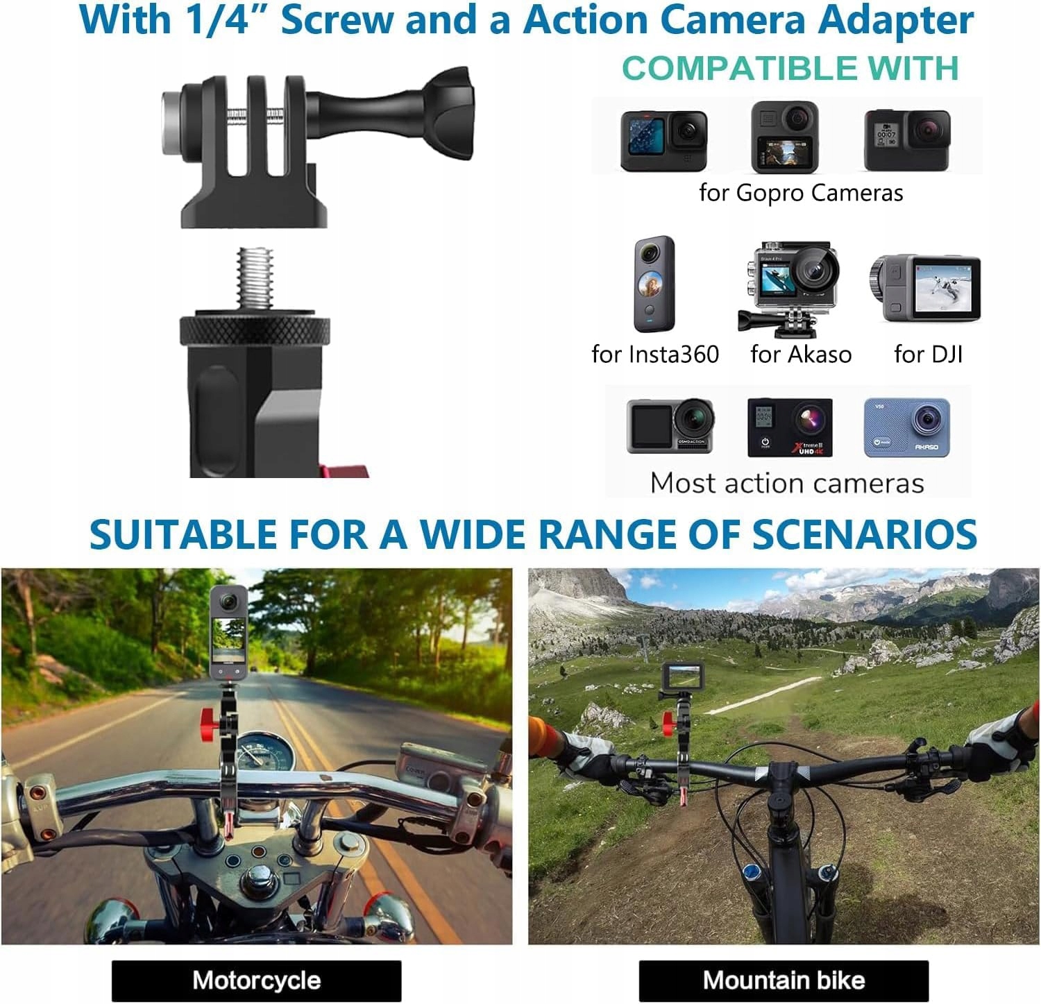 UNSTINCER Uchwyt Kamery 7-35mm Regulowany 270° Do GoPro Insta360 — miniatura 3