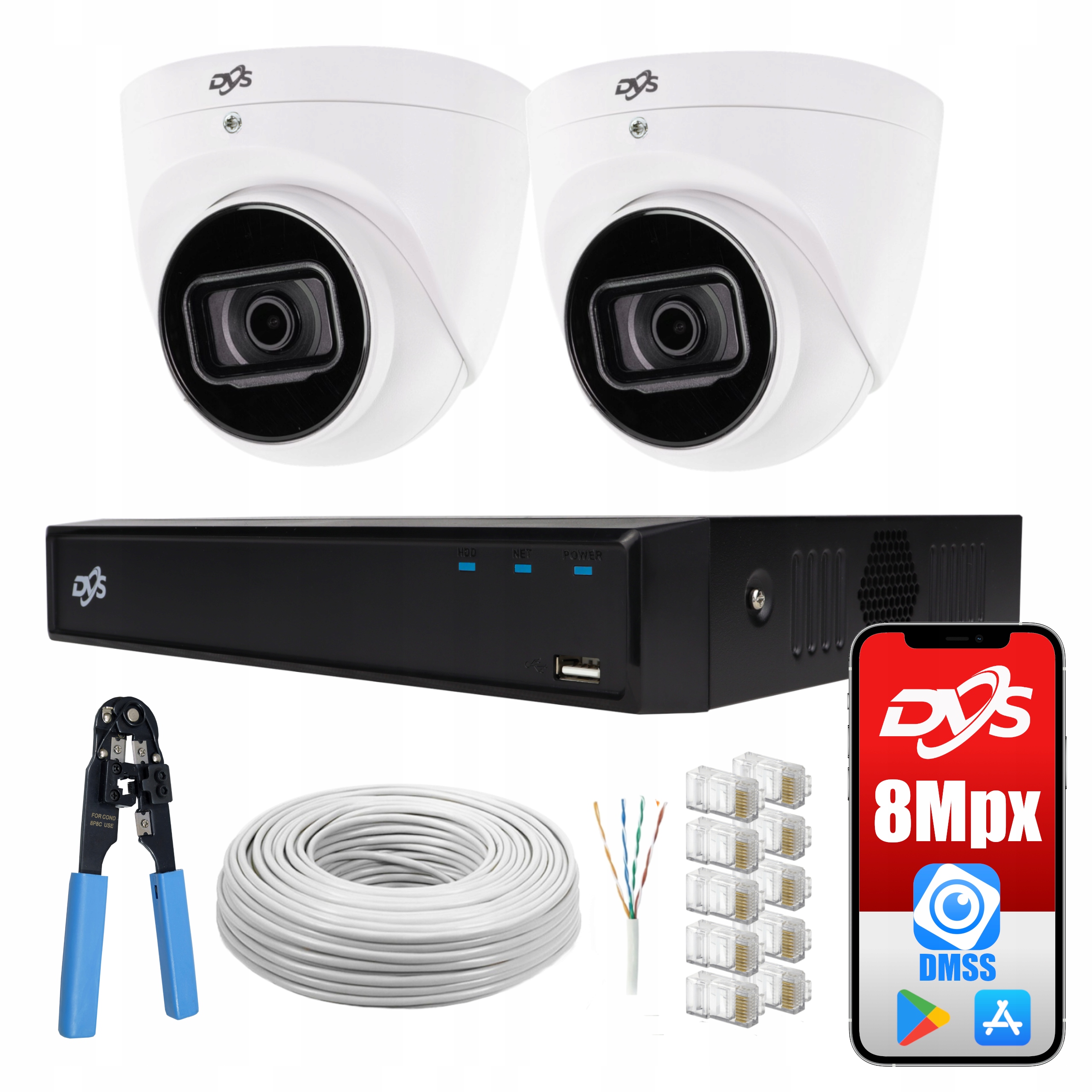 MONITORING IP 2 KAMERY 4K 8 MPX PoE APLIKACJA P2P