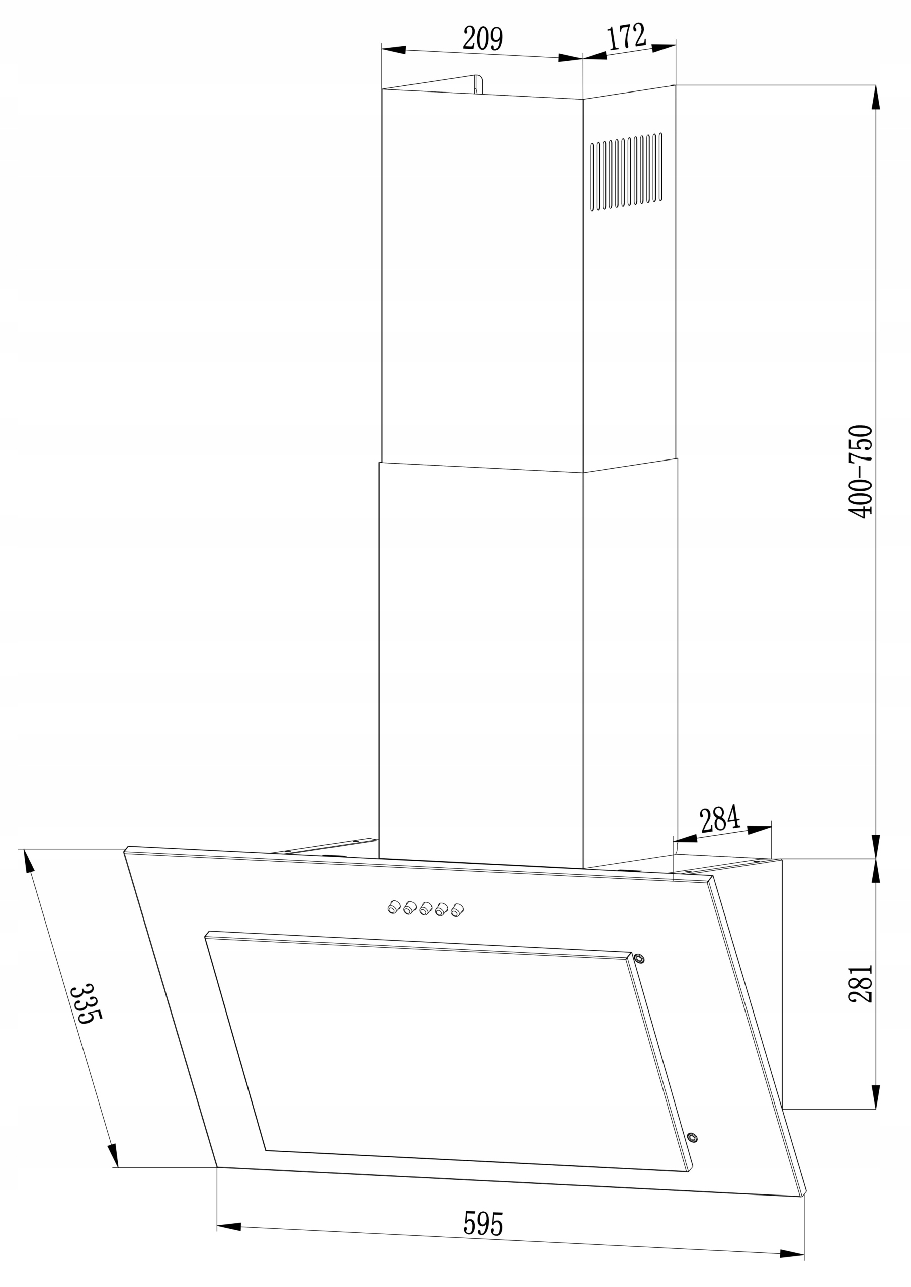 OKAP KUCHENNY POCHŁANIACZ KOMINOWY BERDSEN 60cm Kolor dominujący srebrny/szary