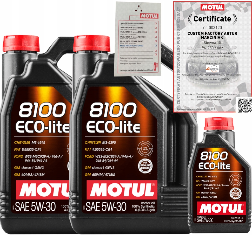 MOTUL 8100 ECO-LITE 5W30 9L GM DEXOS1 GEN3 FIAT 9.55535-CR1 + ZAWIESZKA