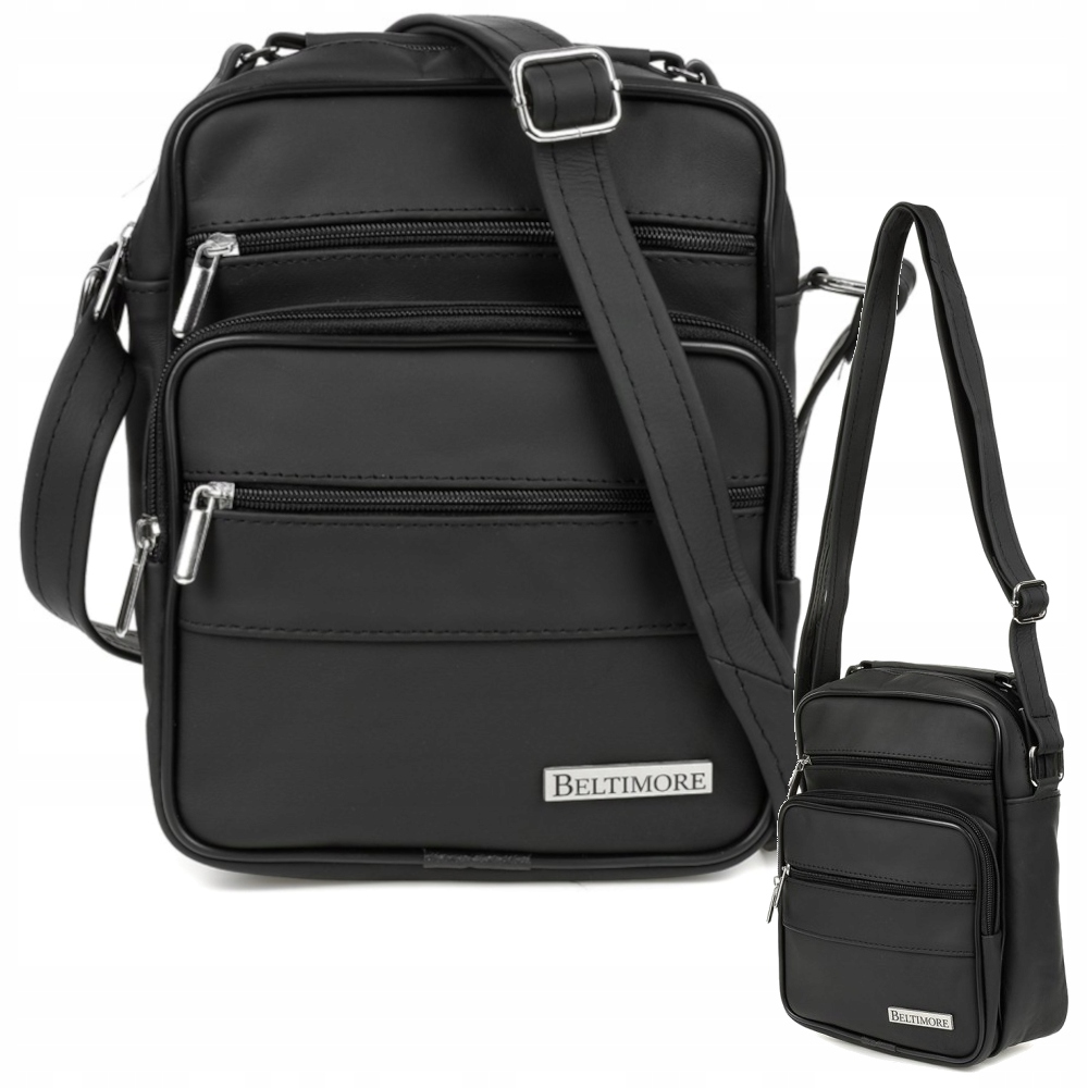 Męska Torba Skórzana czarna Przez Ramię Do pracy szkoły Beltimore G19
