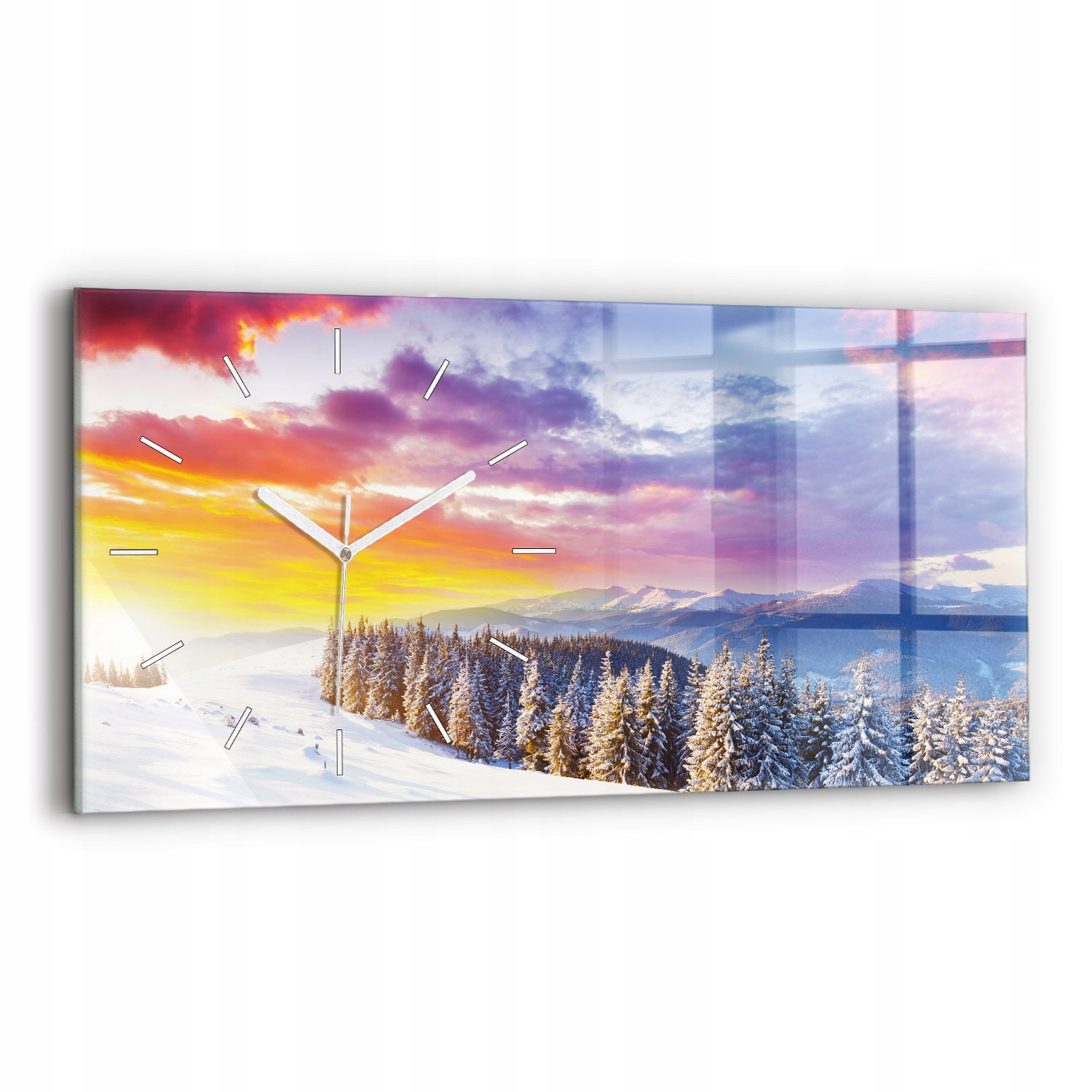 Moderní skleněné nástěnné hodiny 60 cm x 30 cm Zimní horská krajina