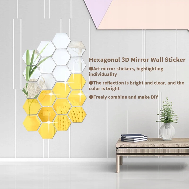 7 Pieces Of Hexagonal Mirror Wall Stickers Living