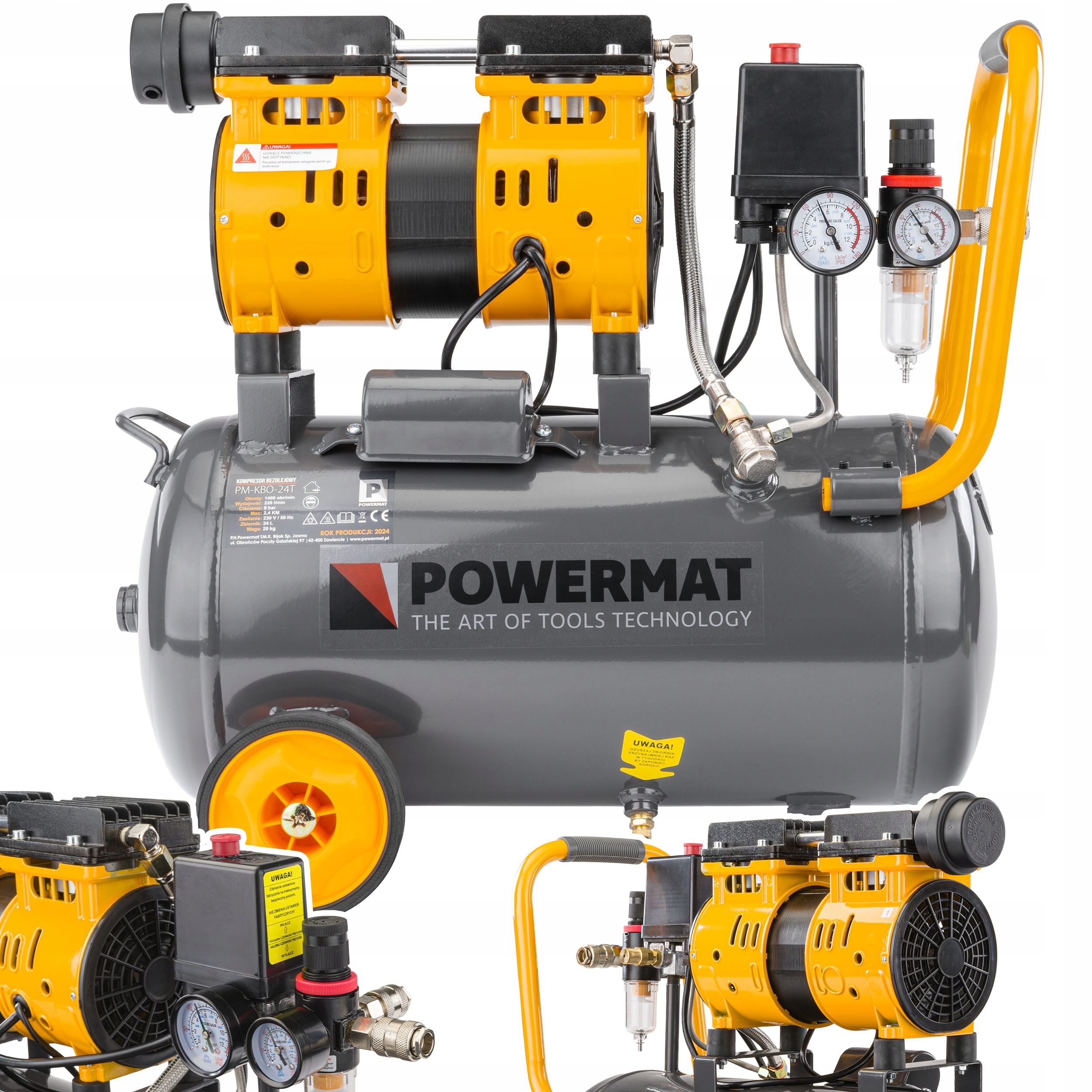 Bezolejový Kompresor 24L Kompresor 8 Bar 220 l/min 230 V Tichý Separátor 59 dB