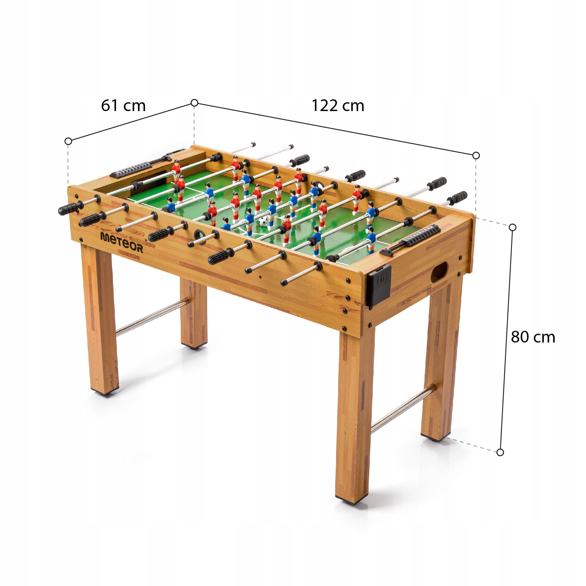 DUŻY STÓŁ DO PIŁKARZYKÓW PIŁKARZYKI METEOR 121x61x80 cm 4-4-2 MDF LAMINAT Długość 122 cm