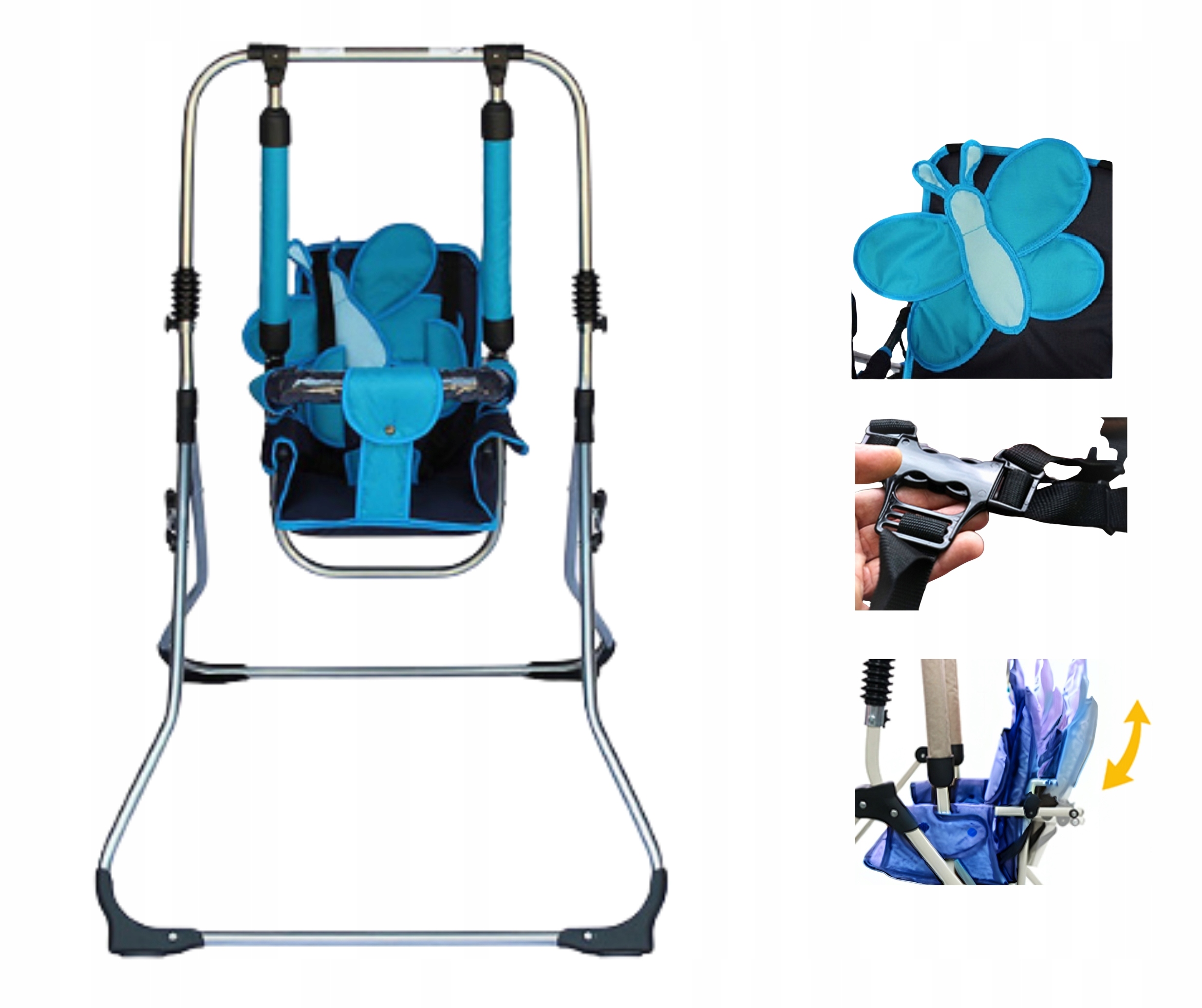 Huśtawka bujaczek dla dziecka wolnostojąca składana niebieski 115 cm 2w1 PL