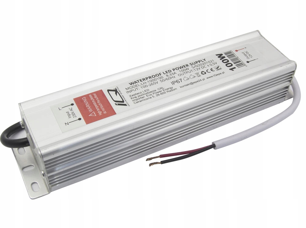Zasilacz LED 12V 100W 5A WODOODPORNY IP67 TAŚMY