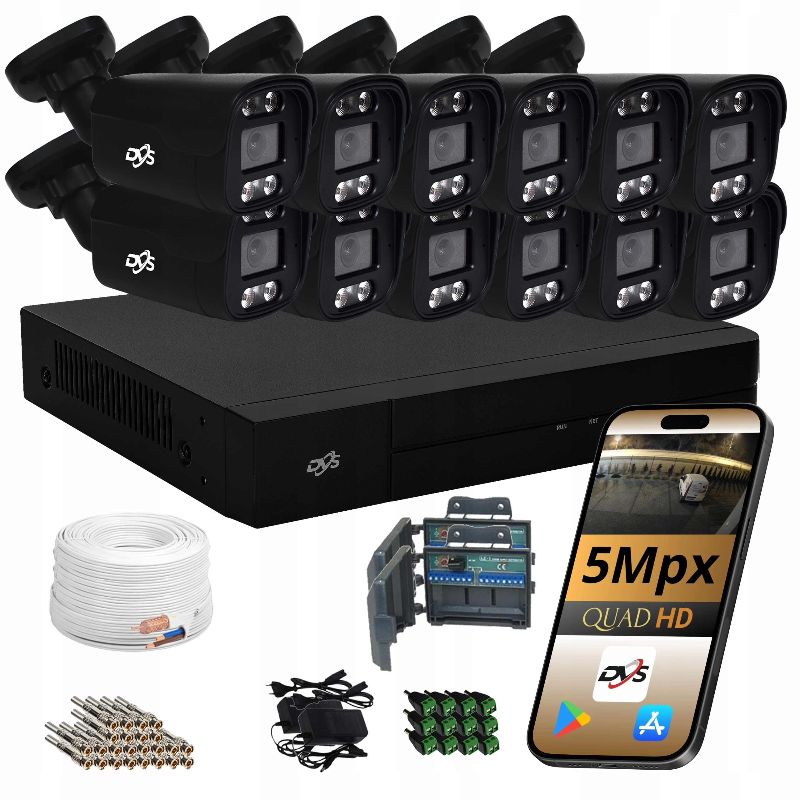 Sada Venkovních Kamer 12x Černá Kamera 5Mpx Tuba Monitoring Analog Dvs