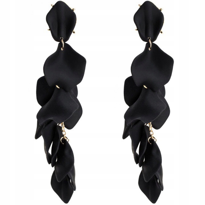 

Złote Kolczyki Czarne Wiszące Boho Listki