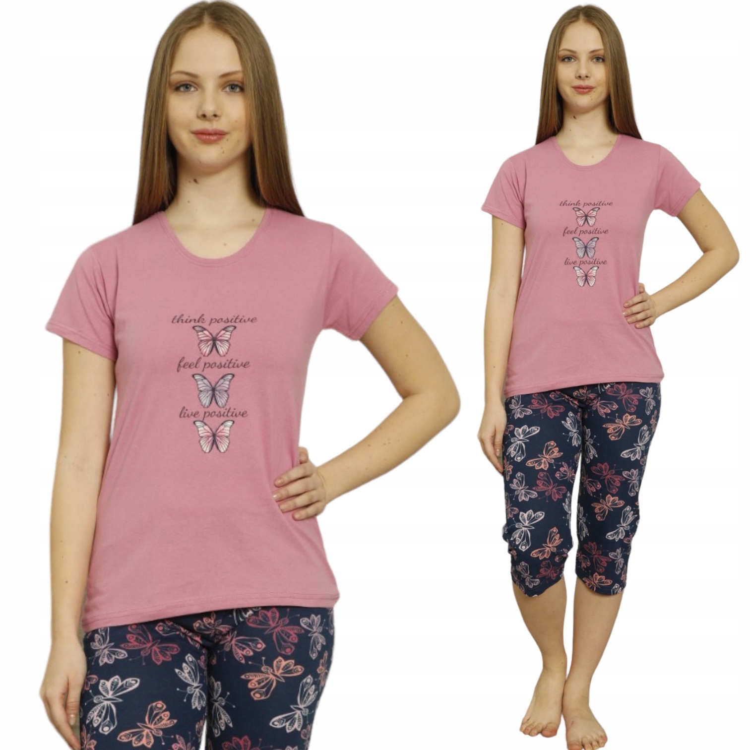 

Piżama Damska Krótki Rękaw 3/4 SPODNIE/100%BAWEŁNA