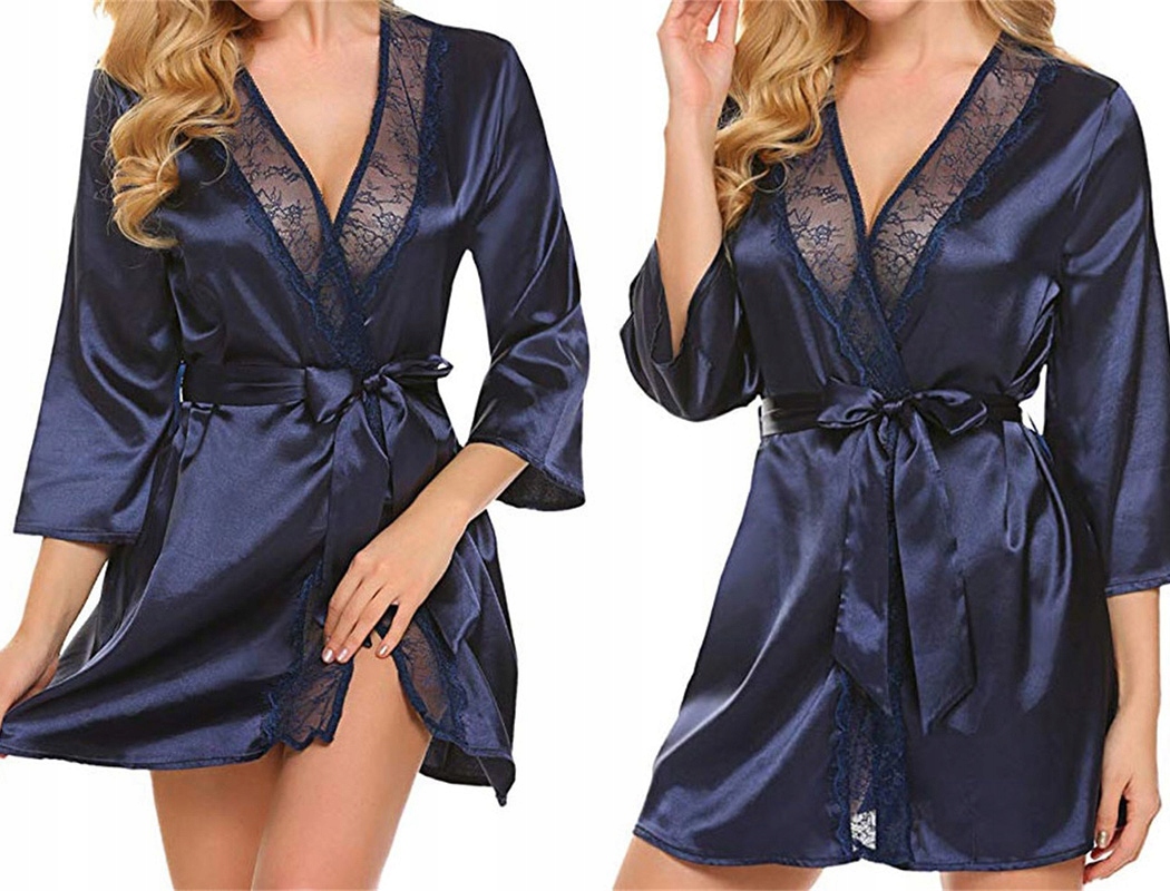 SEKSOWNY SATYNOWY SZLAFROK KORONKA KOLORY +STRINGI Model P145