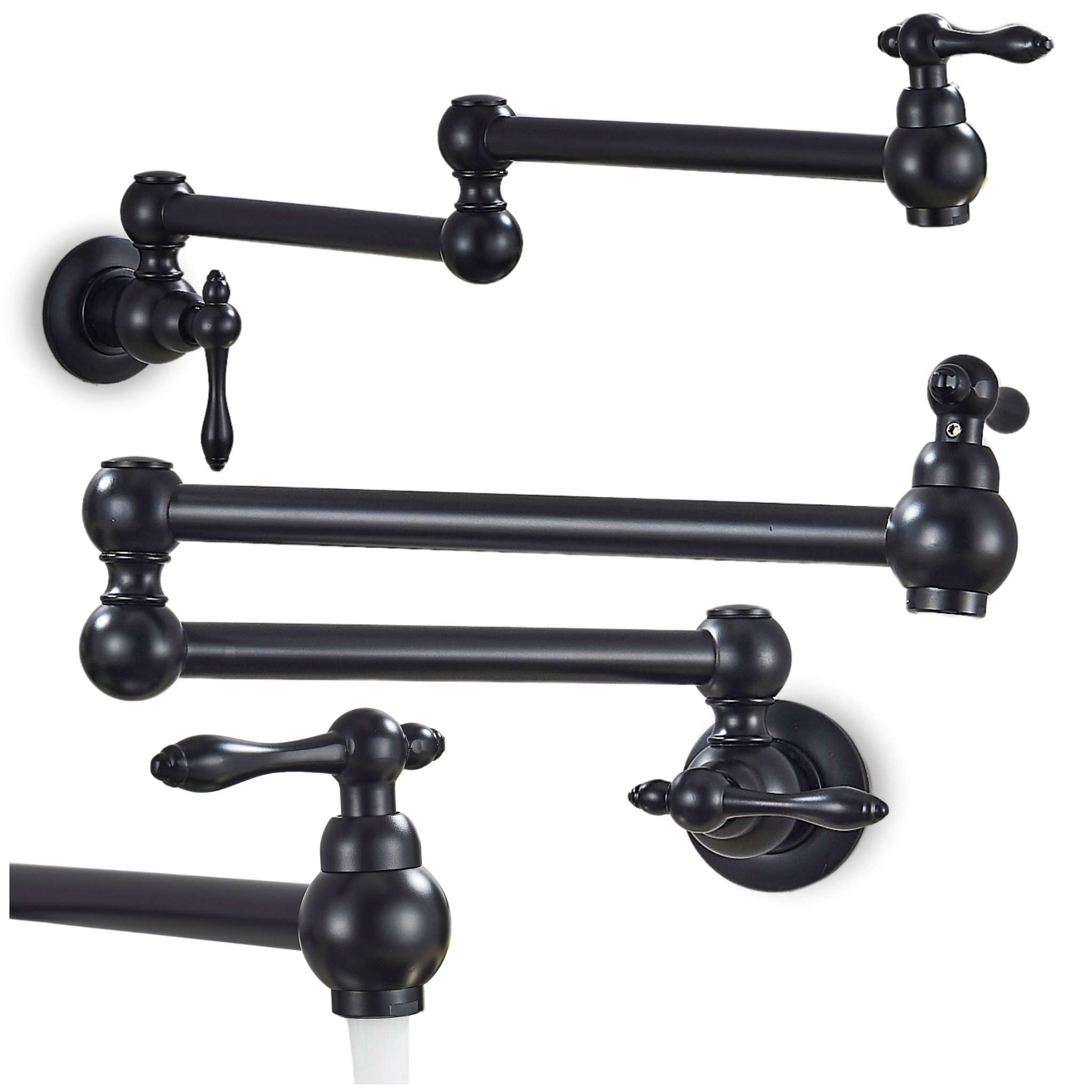 Kohútik do kuchyne Čierny Matný na stenu Skladacia batéria Rozkladacia nástenná