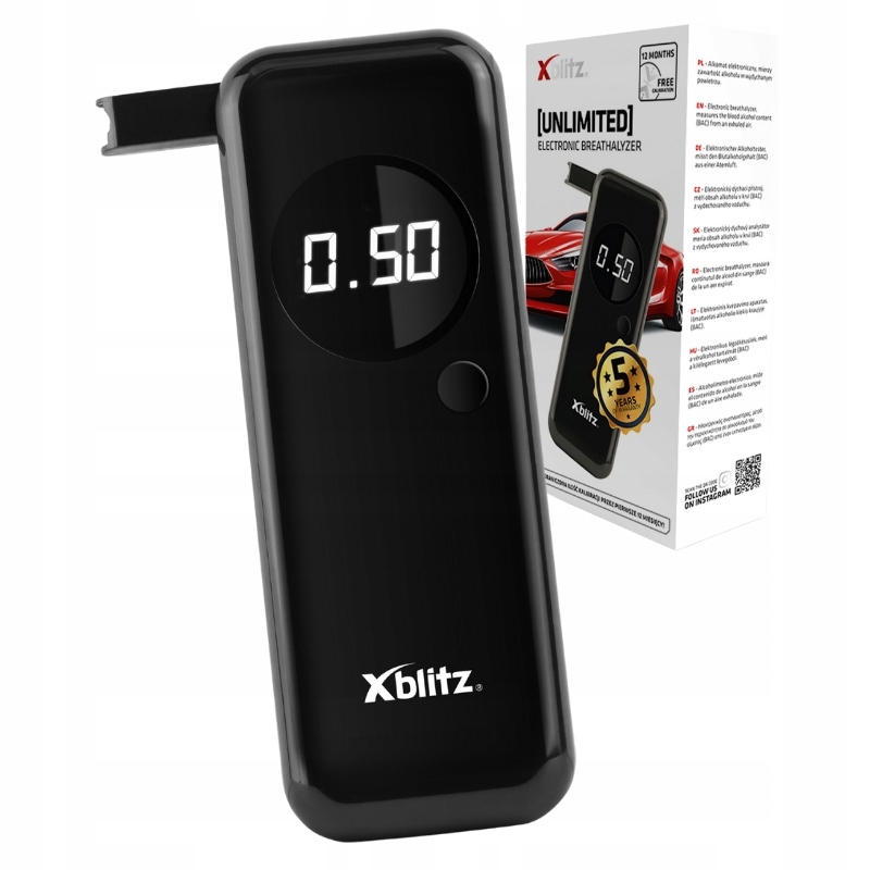 Xblitz Elektronický Alkoholtester Unlimited Přesné Náustky, Černý
