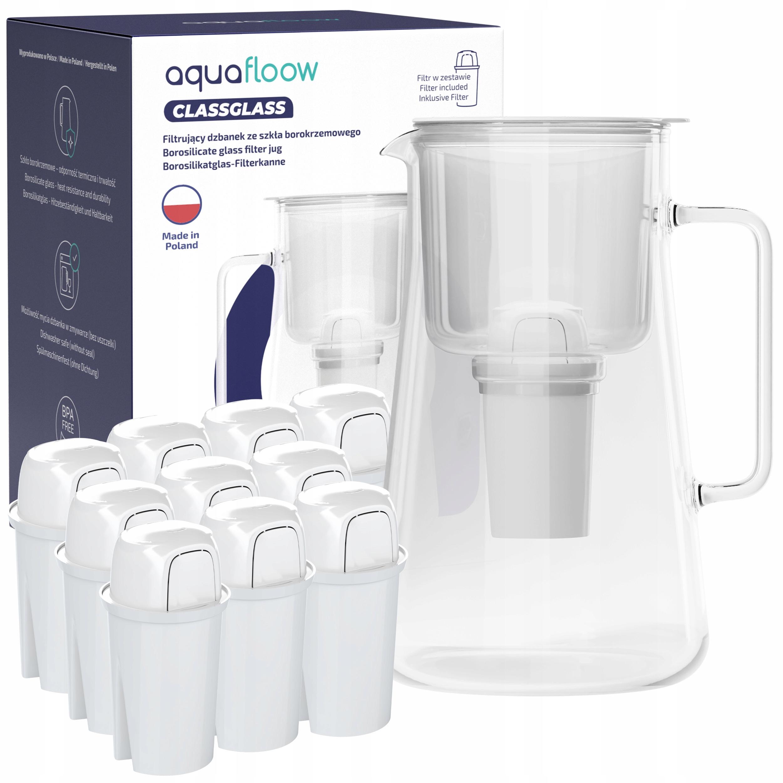 Dzbanek filtrujący szklany AquaFLoow ClassGlass 3l biały 11x filtr wkład