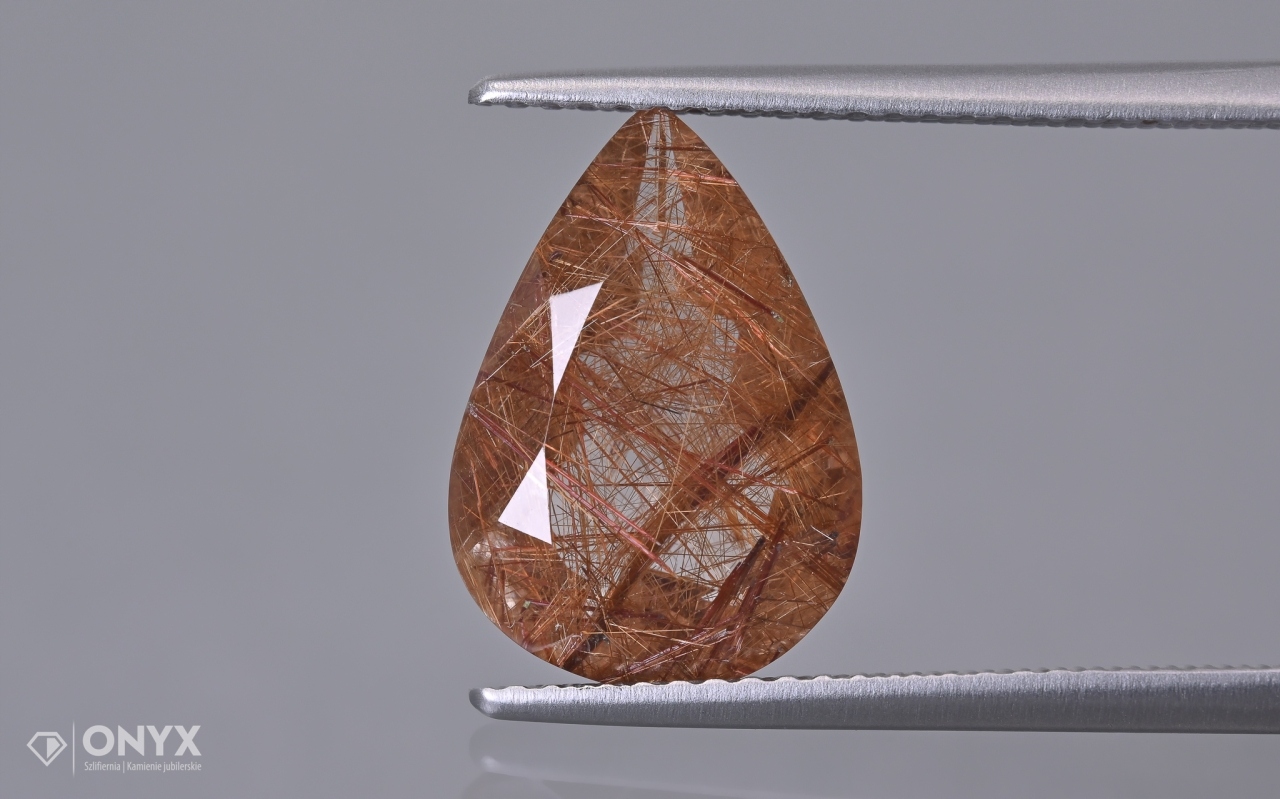 Křemen s rutilem fazetovaná slza 14x9 mm