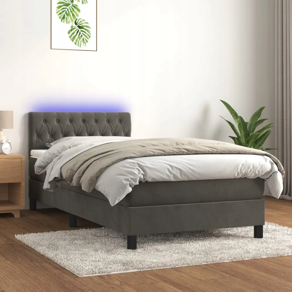 Box spring postel s matrací a Led tmavě šedá 90x200 cm samet Šedá 3134562
