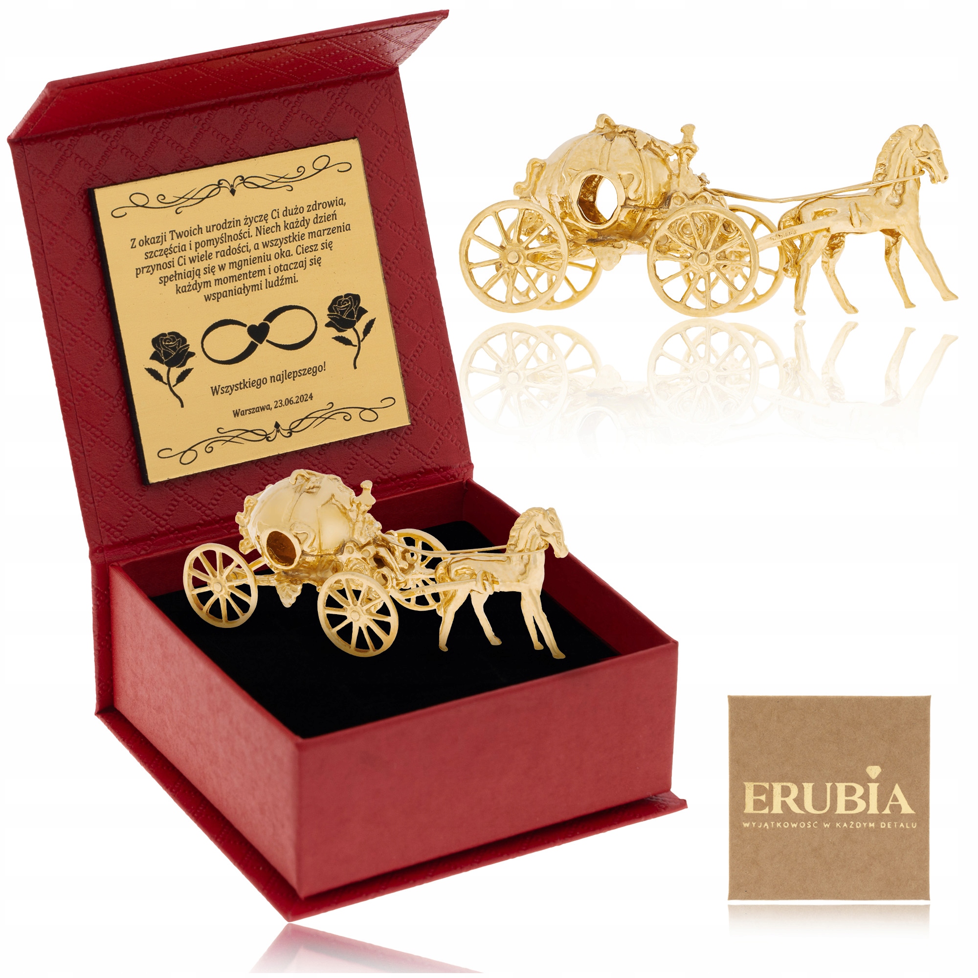 Pozlacená Figurka "kočár S Koněm" Stříbro Ryzost 925 S Gravírováním, Dárek Ke Svatba