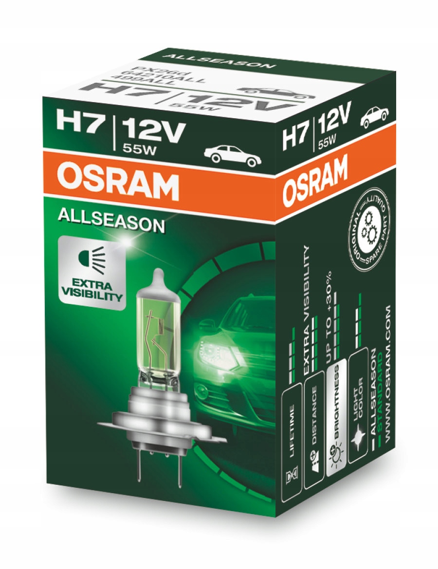 Osram Allseason H7 12V 55W Żarówka Halogenowa Żółta Powłoka 1500 lm