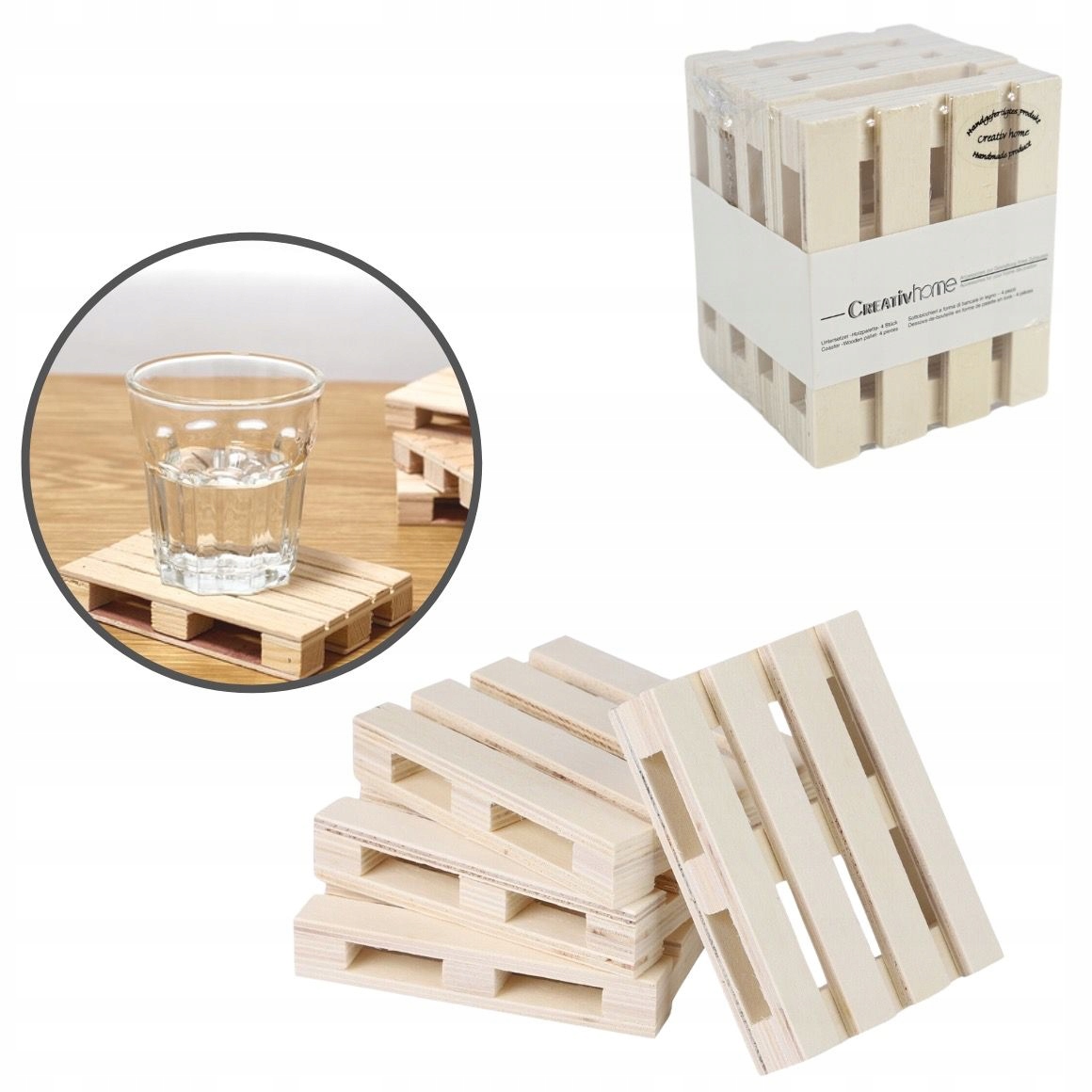 PODSTAWKA POD SZKLANKĘ PALETA DREWNIANA-4SZT