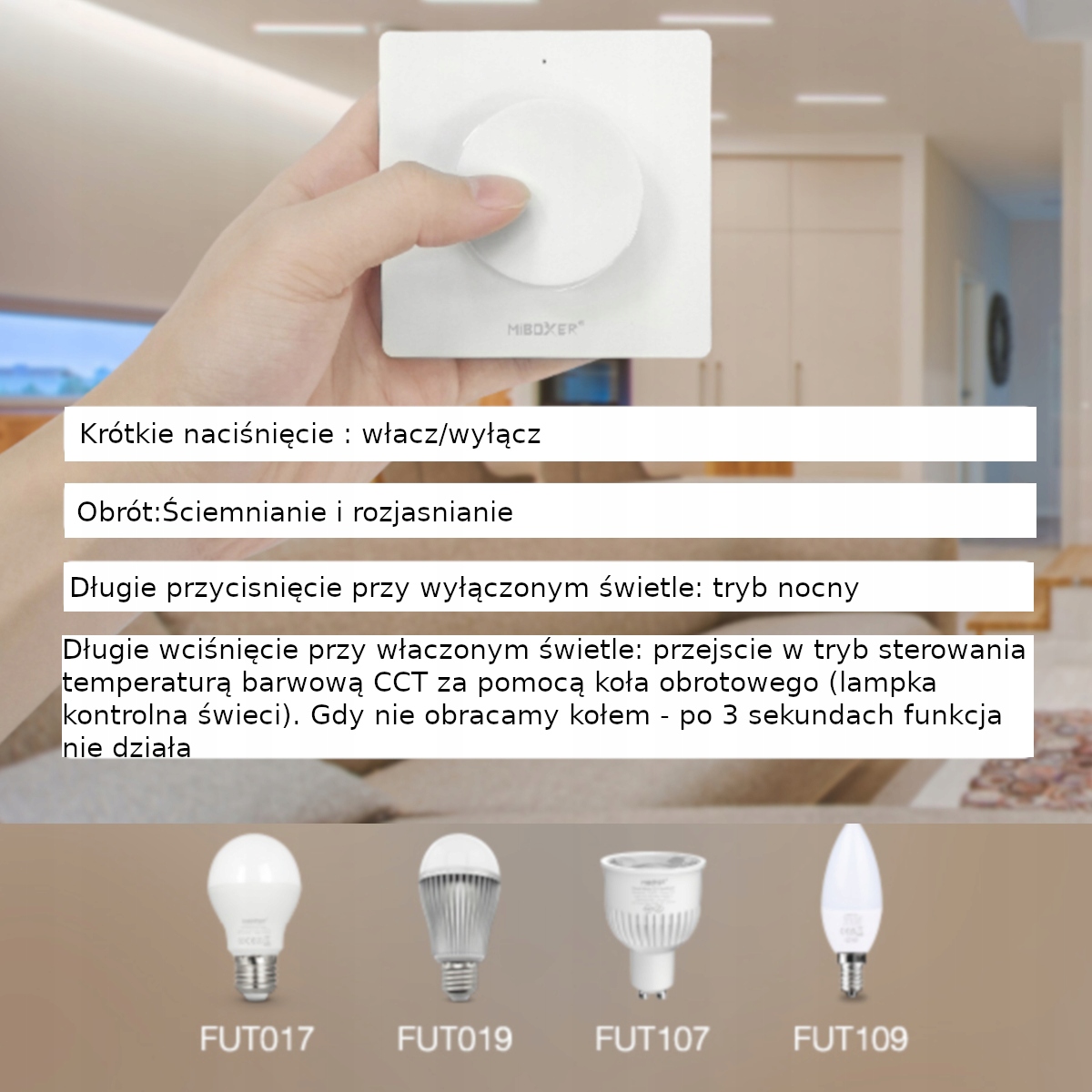 MILIGHT PILOT PANELOWY OBROTOWY CCT BIAŁY K1 Typ pilot