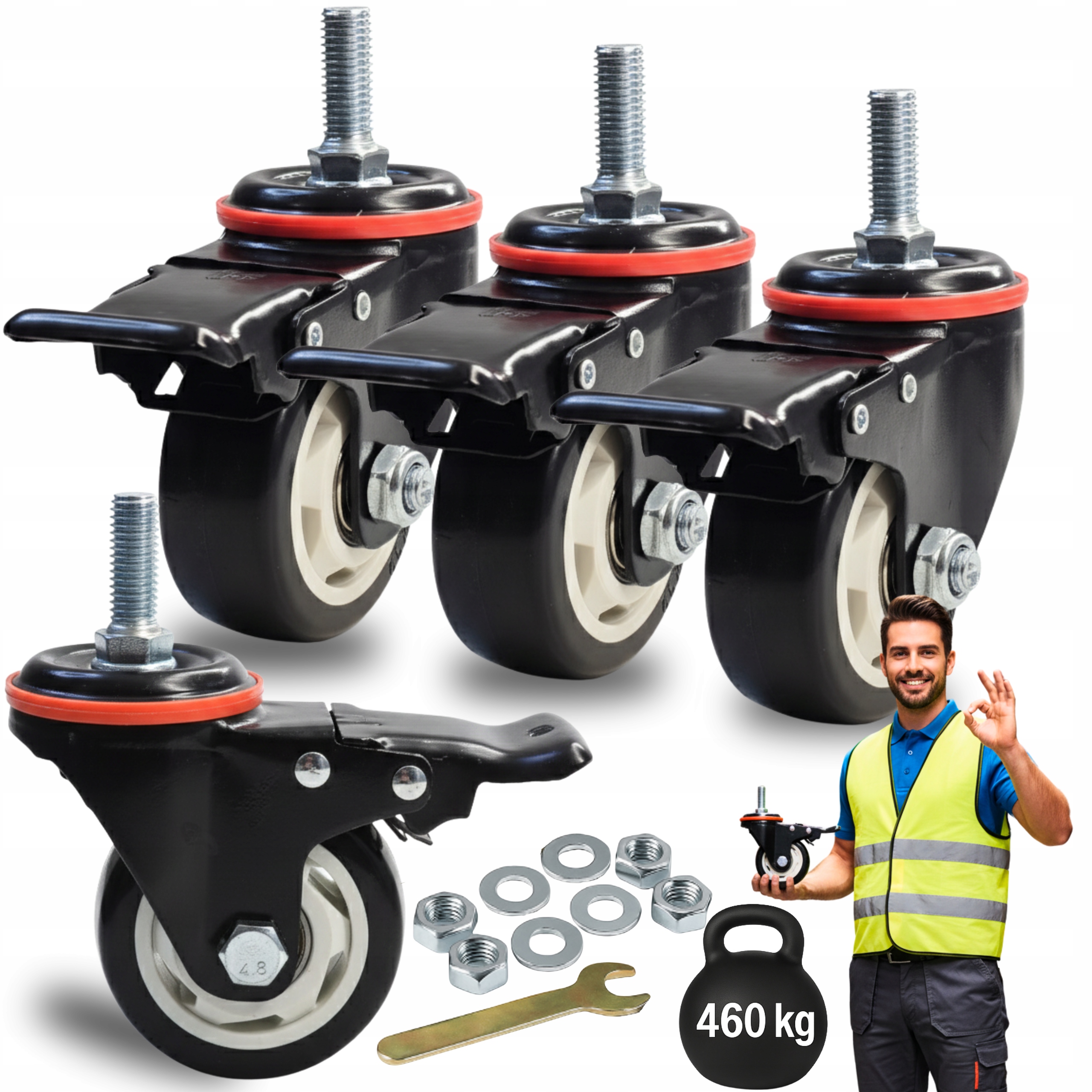 Otočná Kolečka 75 mm S Brzdou Set 4ks do 460 kg Třmen Závit M12x30 mm