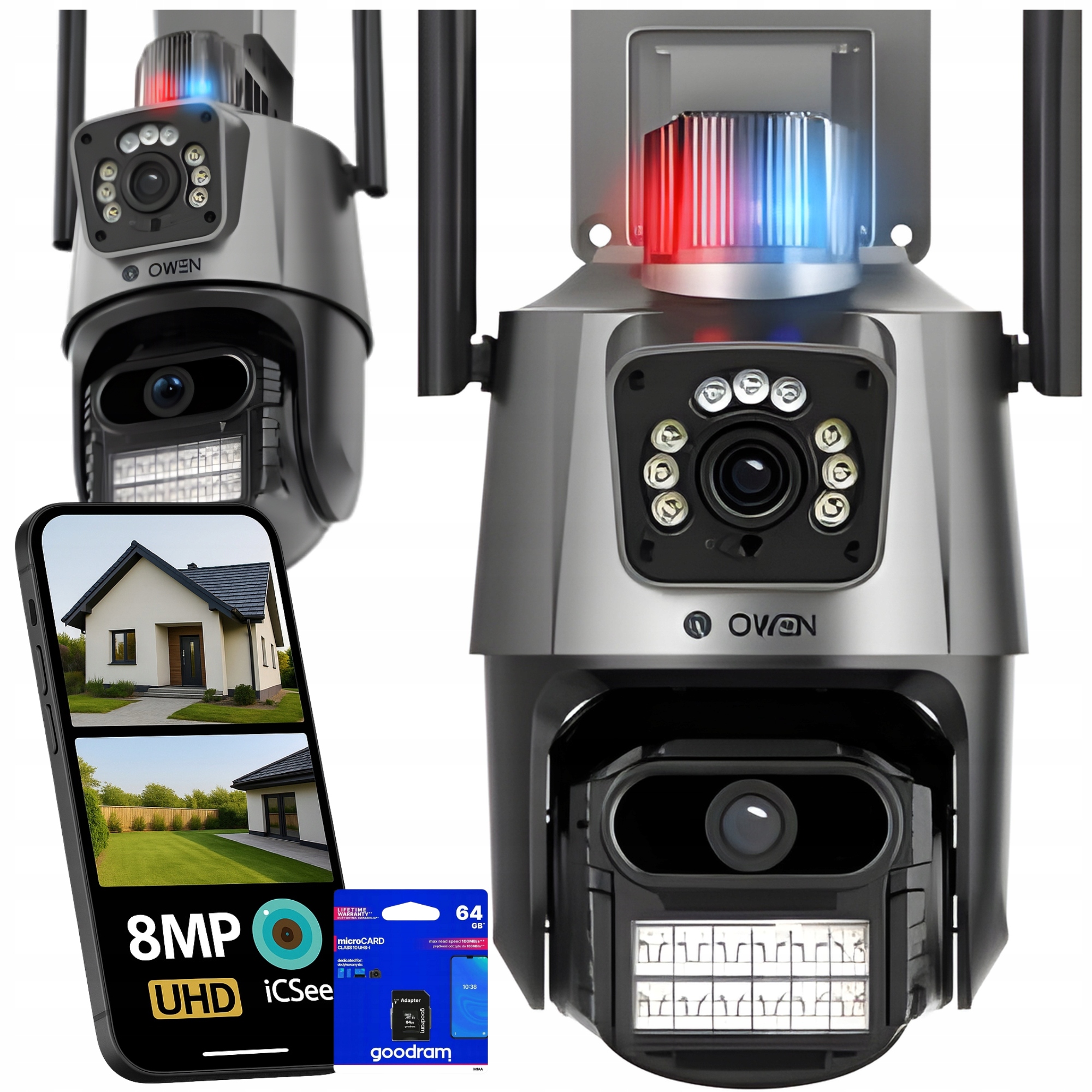 Vonkajšia Rotačná Kamera 270 stupňov 8MP Wifi 3v1 2 Objektívy Icsee 8mpx