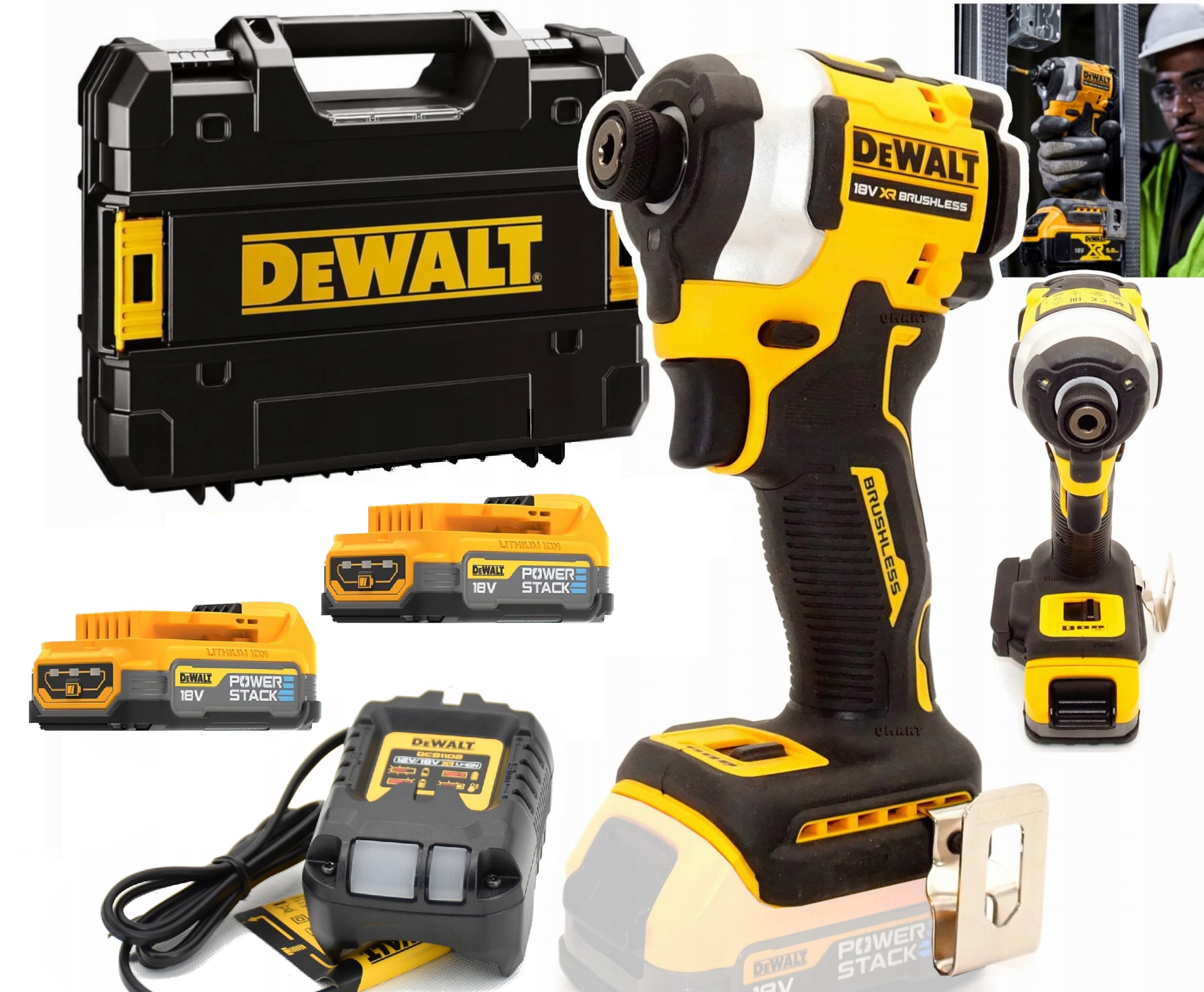 DeWalt DCF850E2T Zakrętarka udarowa 206Nm Zestaw PowerStack 2x1,7Ah 18V Xr