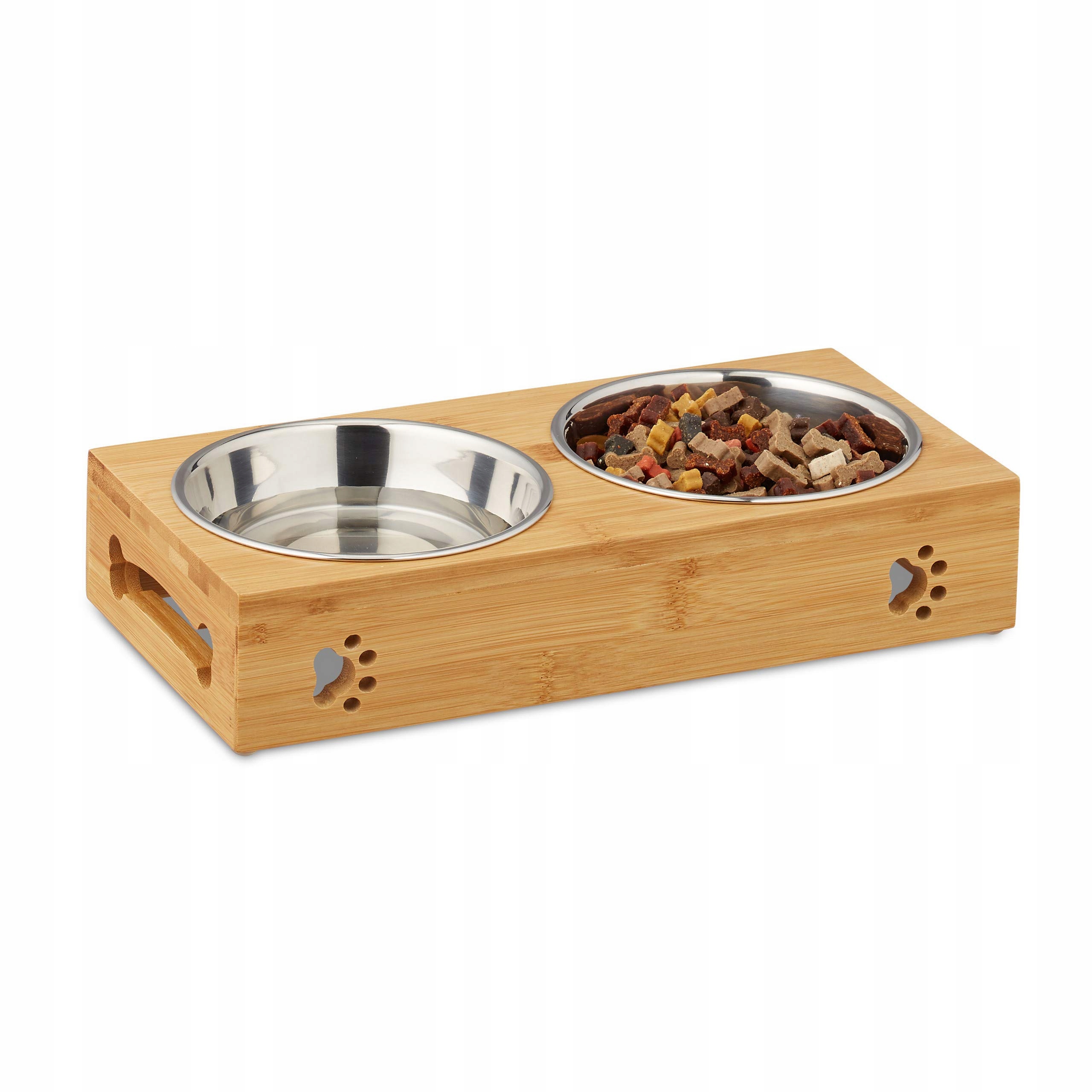 Relaxdays Dvojitá miska pro malé psy Bambus Nerezová Ocel 300 ml
