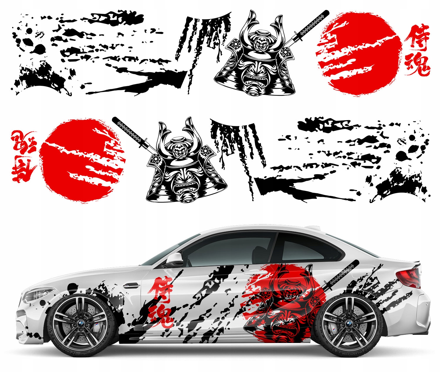 2x Samolepka Grafika na auto Japonský Motiv Samurai Japan Pásy Kleksy 94x900