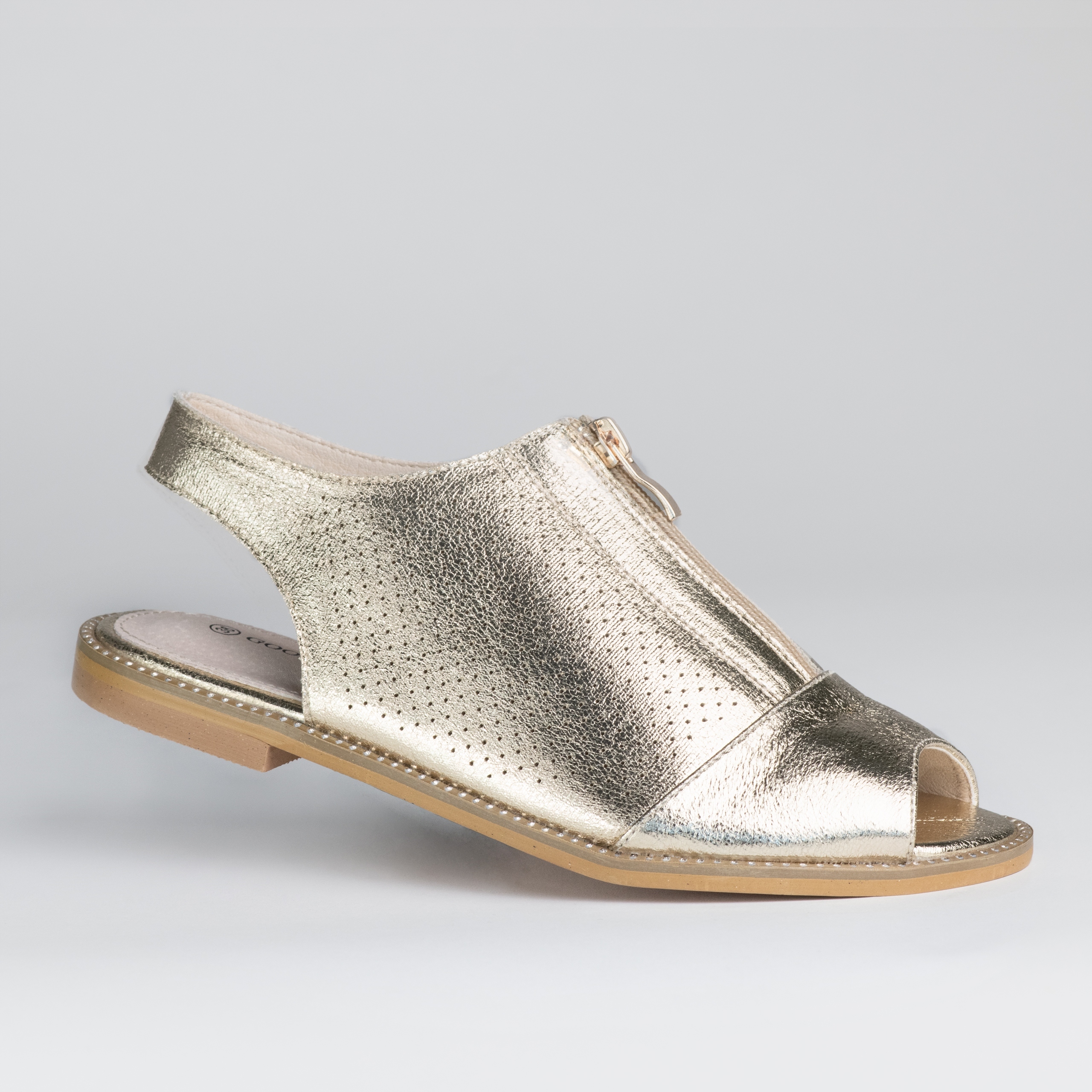 Dámské ploché sandály Goodin GD-FL902 kůže zlaté lehké ažurové 39